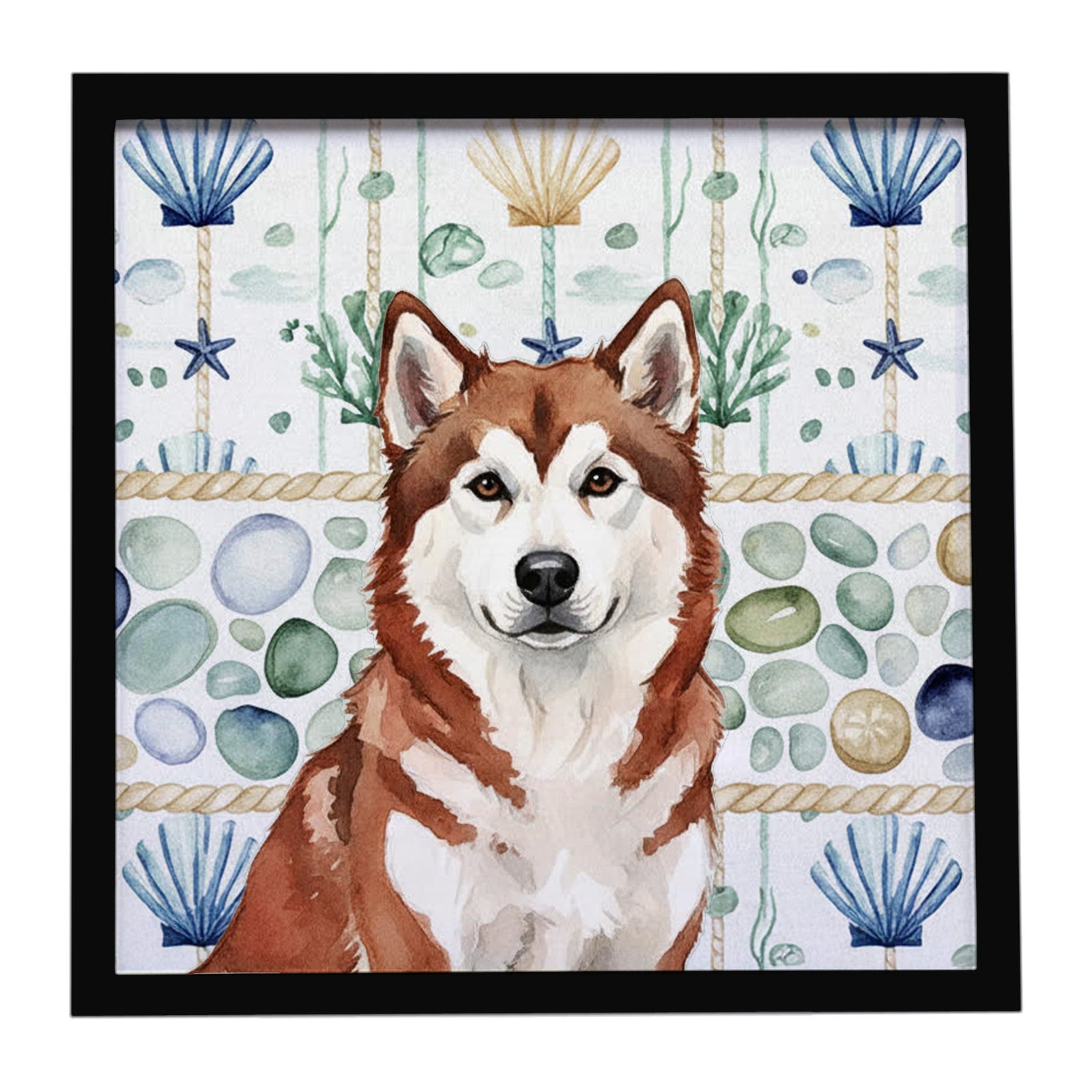 Caroline's Treasures Red and White Alaskan Malamute Coastal Sea Glass Framed Metal Print