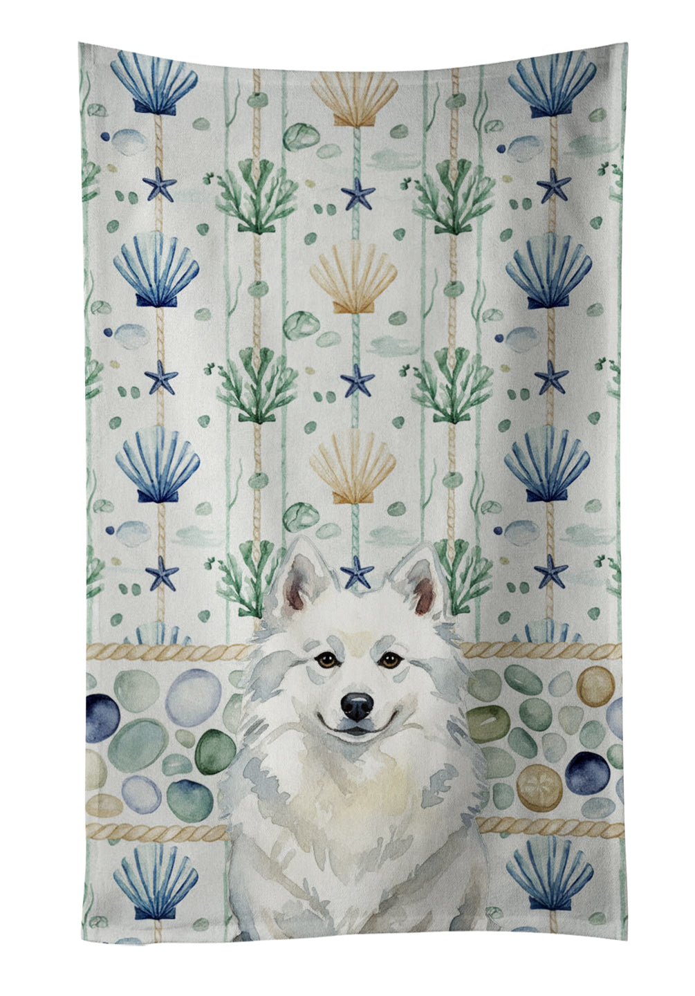 Caroline's Treasures American Eskimo Coastal Sea Glass Kitchen Towel