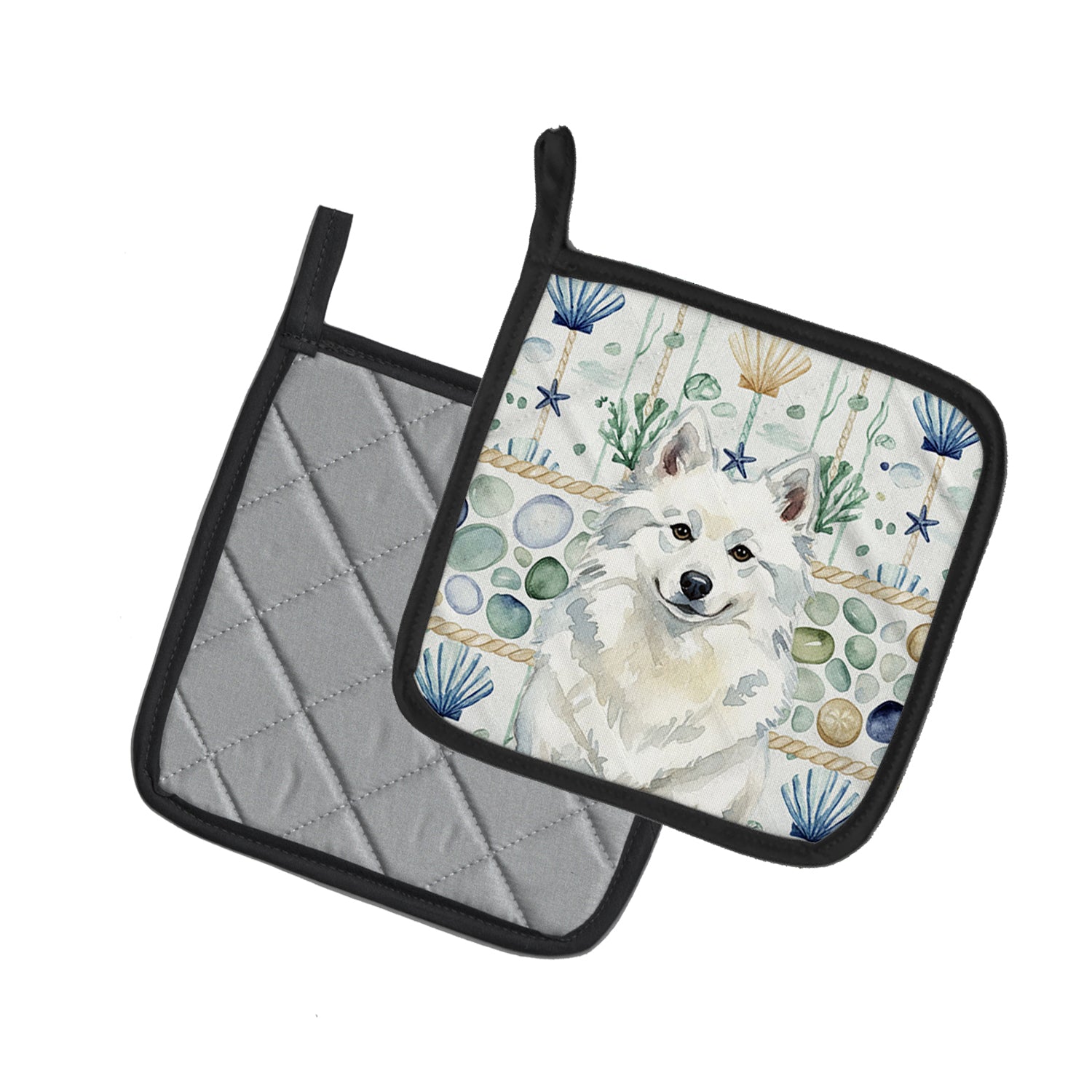 Caroline's Treasures American Eskimo Coastal Sea Glass Pair of Pot Holders