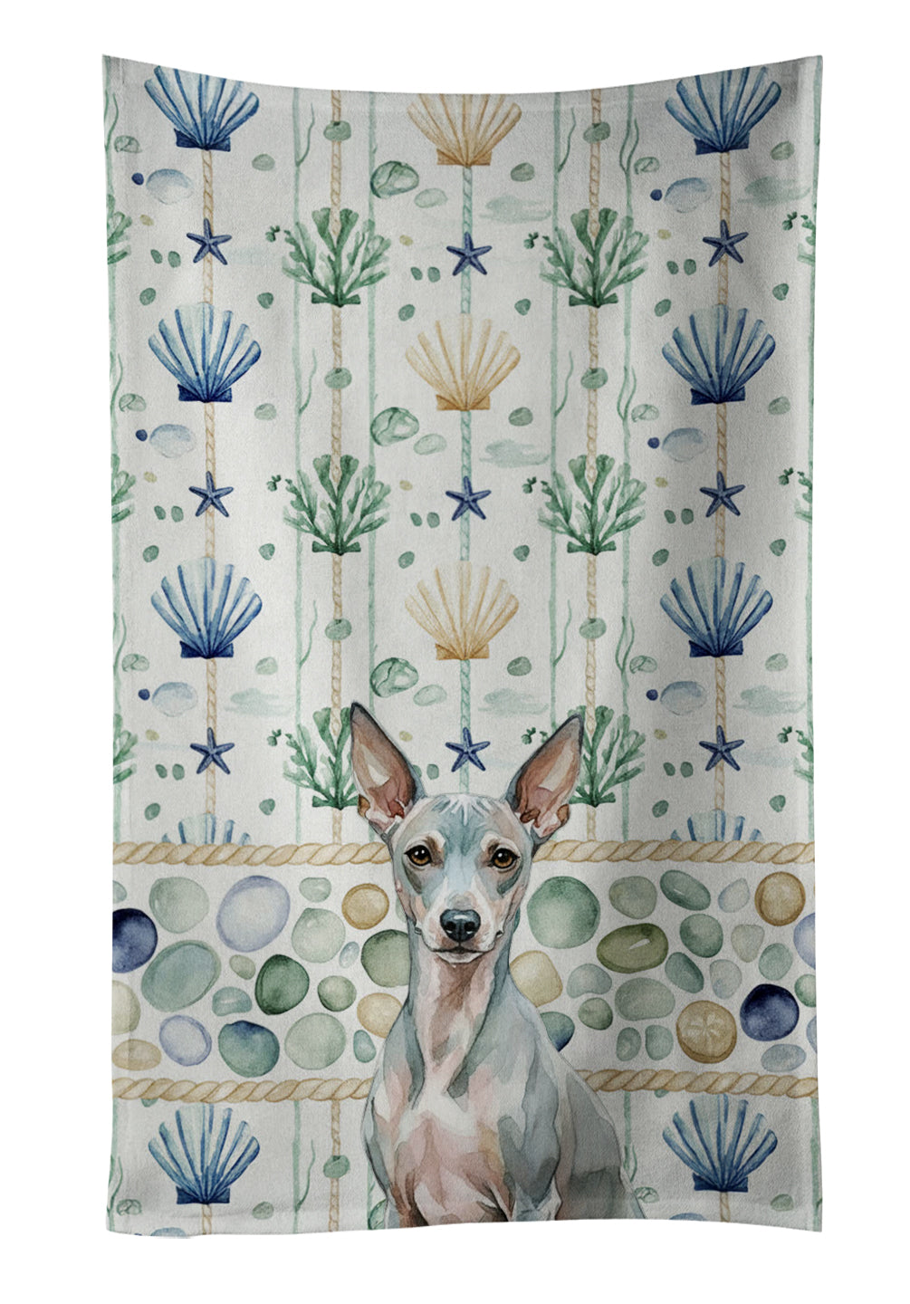 Caroline's Treasures American Hairless Terrier Coastal Sea Glass Kitchen Towel