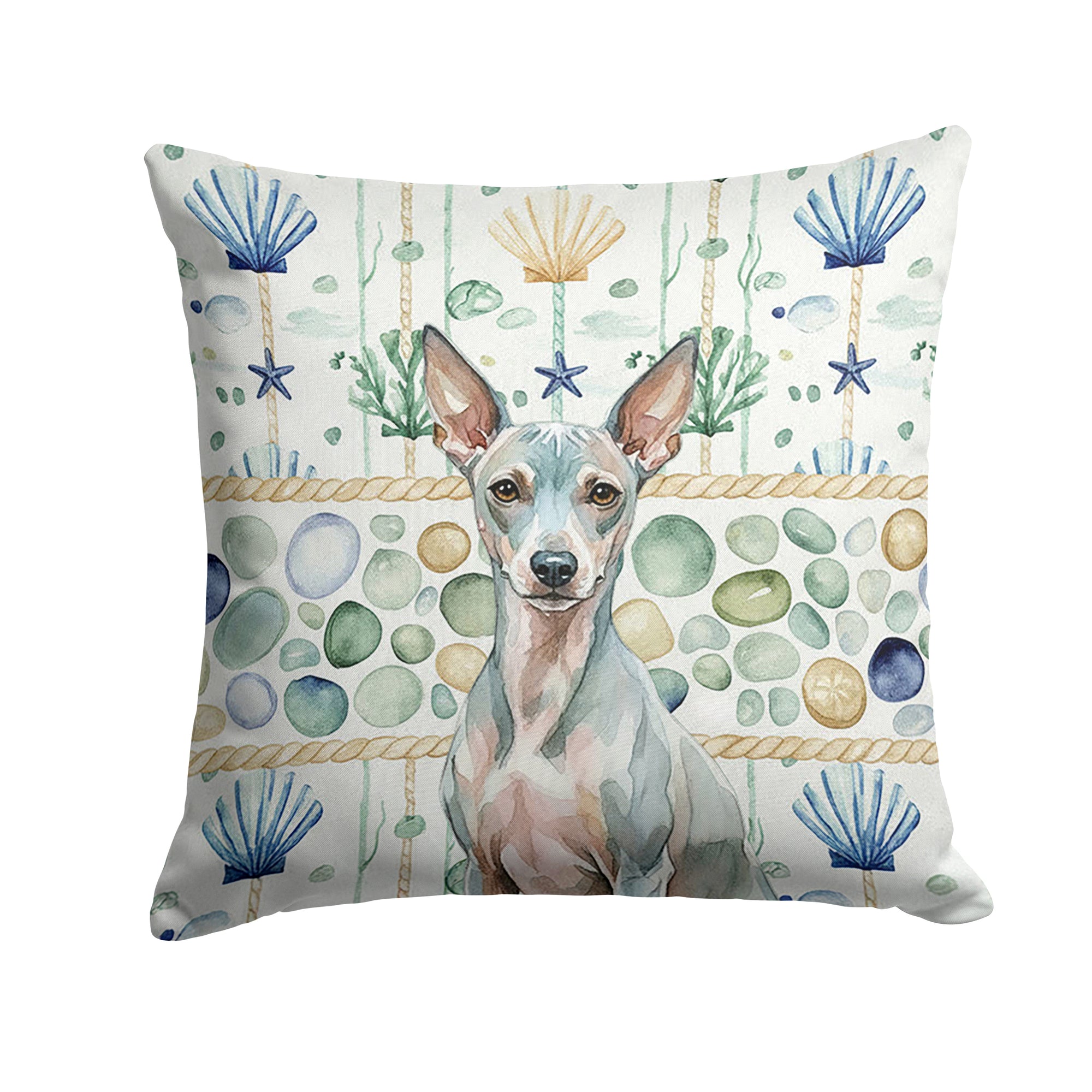 Caroline's Treasures American Hairless Terrier Coastal Sea Glass Throw Pillow