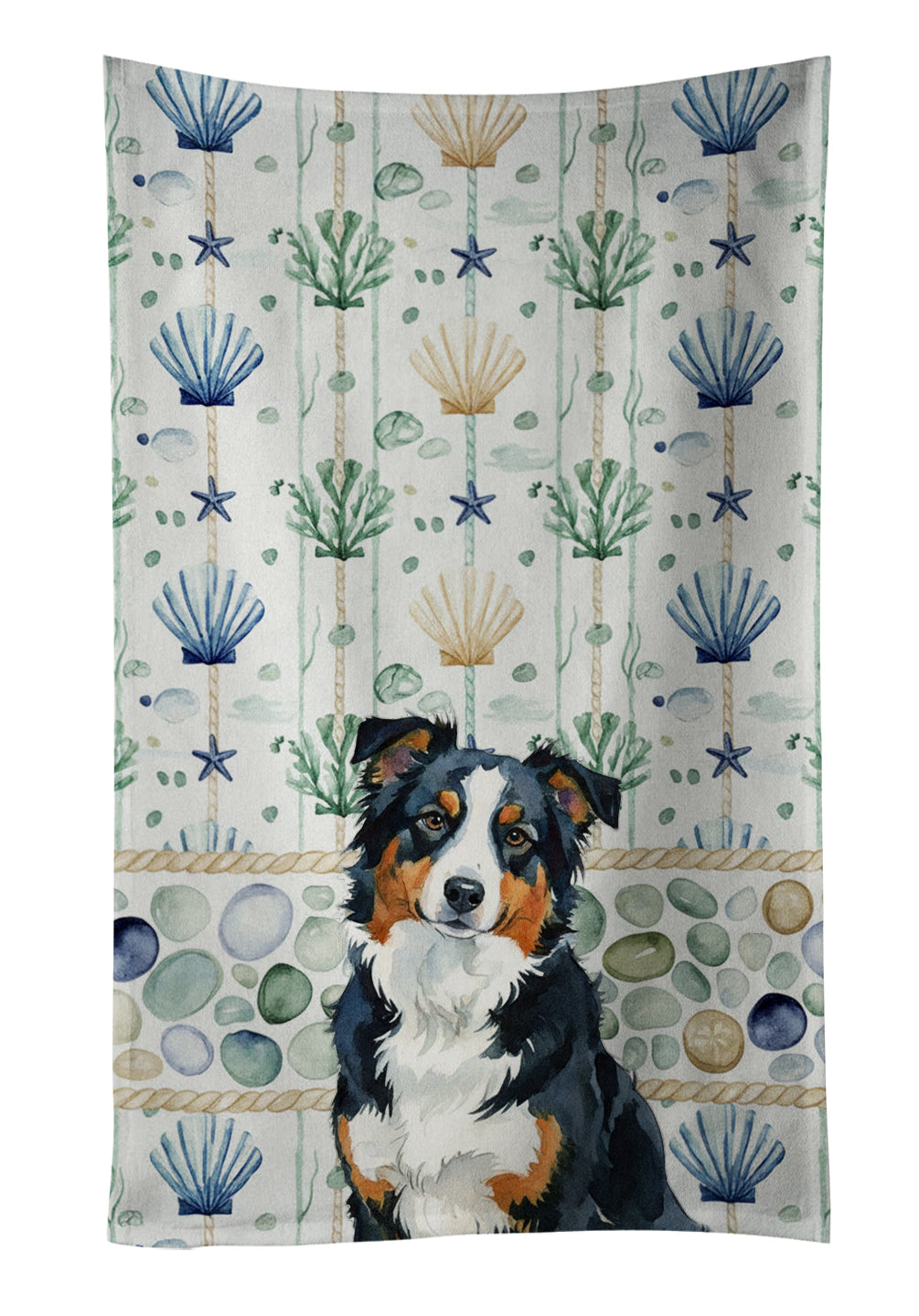 Caroline's Treasures Black Tri American Shepherd Coastal Sea Glass Kitchen Towel