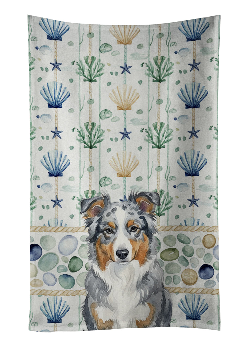 Caroline's Treasures Blue Merle American Shepherd Coastal Sea Glass Kitchen Towel
