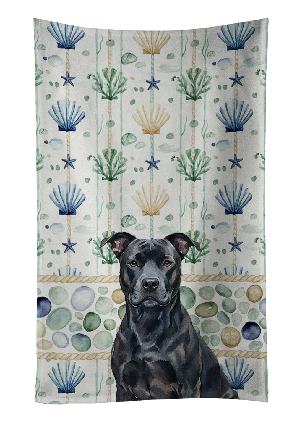 Caroline's Treasures Black American Staffordshire Terrier Coastal Sea Glass Kitchen Towel