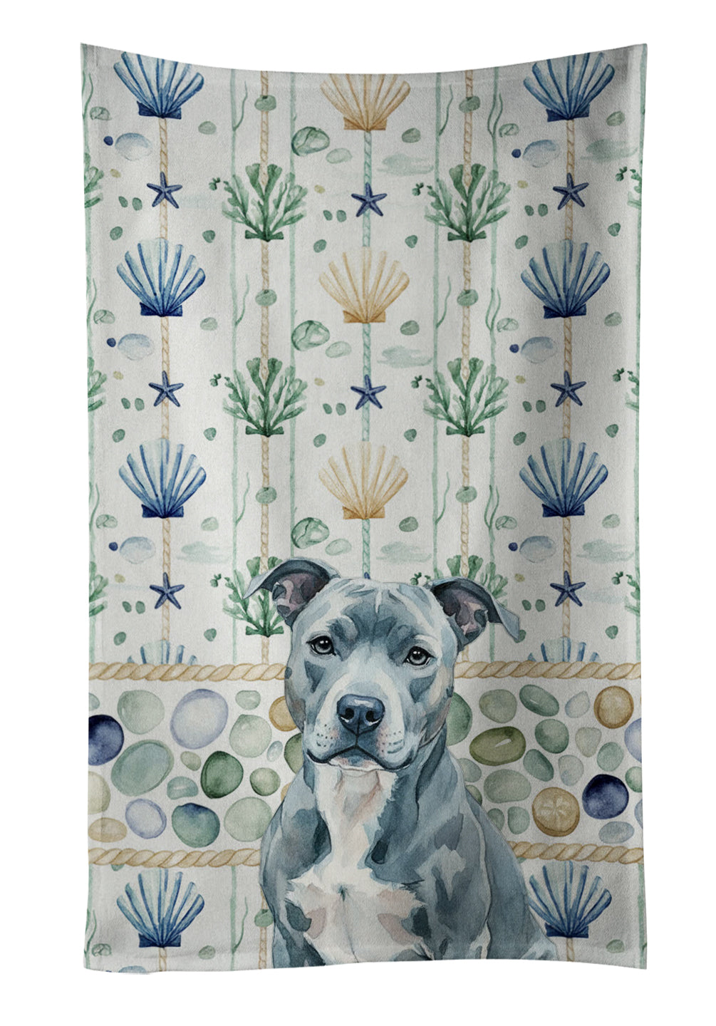 Caroline's Treasures Blue American Staffordshire Terrier Coastal Sea Glass Kitchen Towel