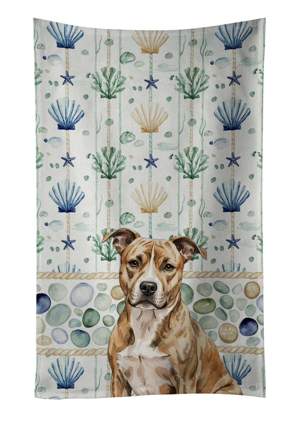 Caroline's Treasures Brindle American Staffordshire Terrier Coastal Sea Glass Kitchen Towel