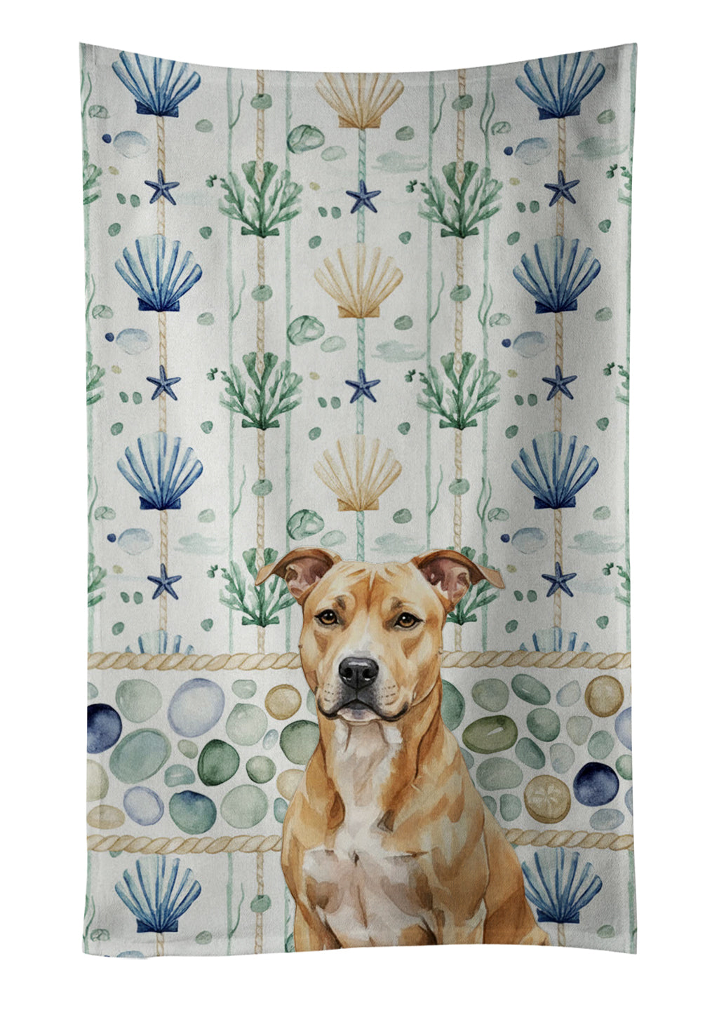 Caroline's Treasures Fawn American Staffordshire Terrier Coastal Sea Glass Kitchen Towel