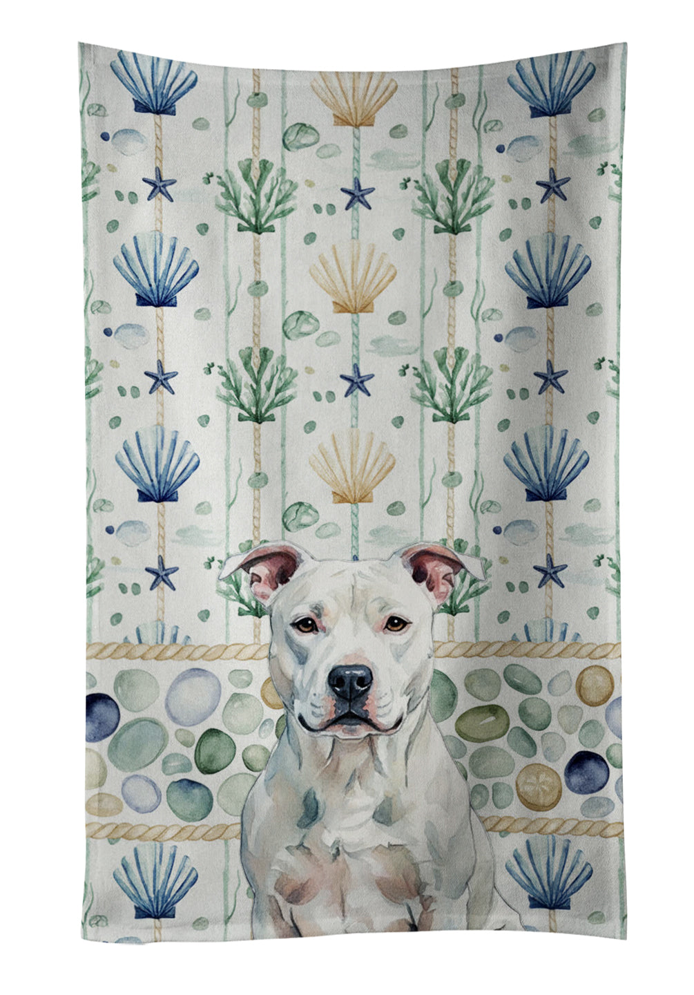 Caroline's Treasures White American Staffordshire Terrier Coastal Sea Glass Kitchen Towel