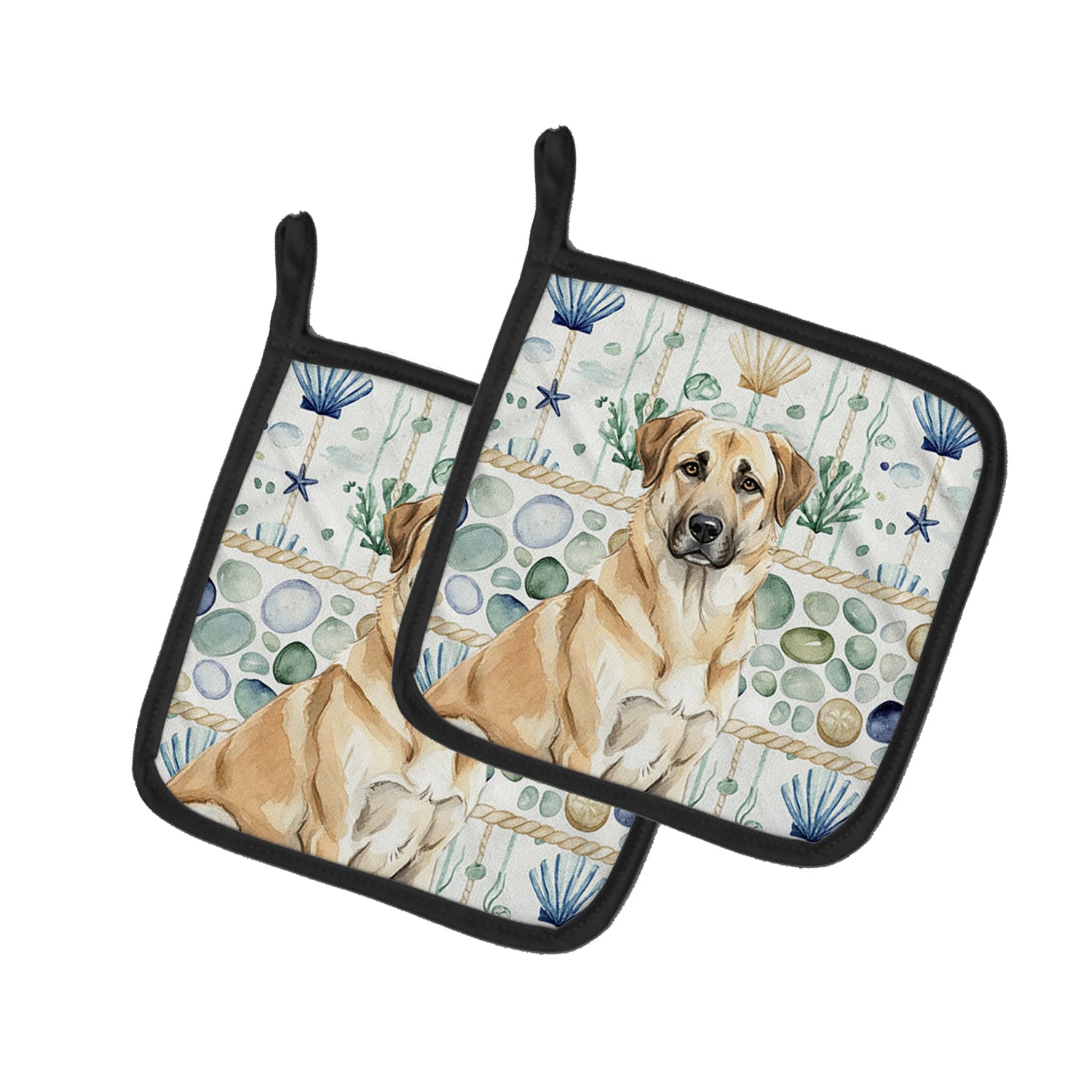 Caroline's Treasures Anatolian Shepherd Dog Coastal Sea Glass Pair of Pot Holders
