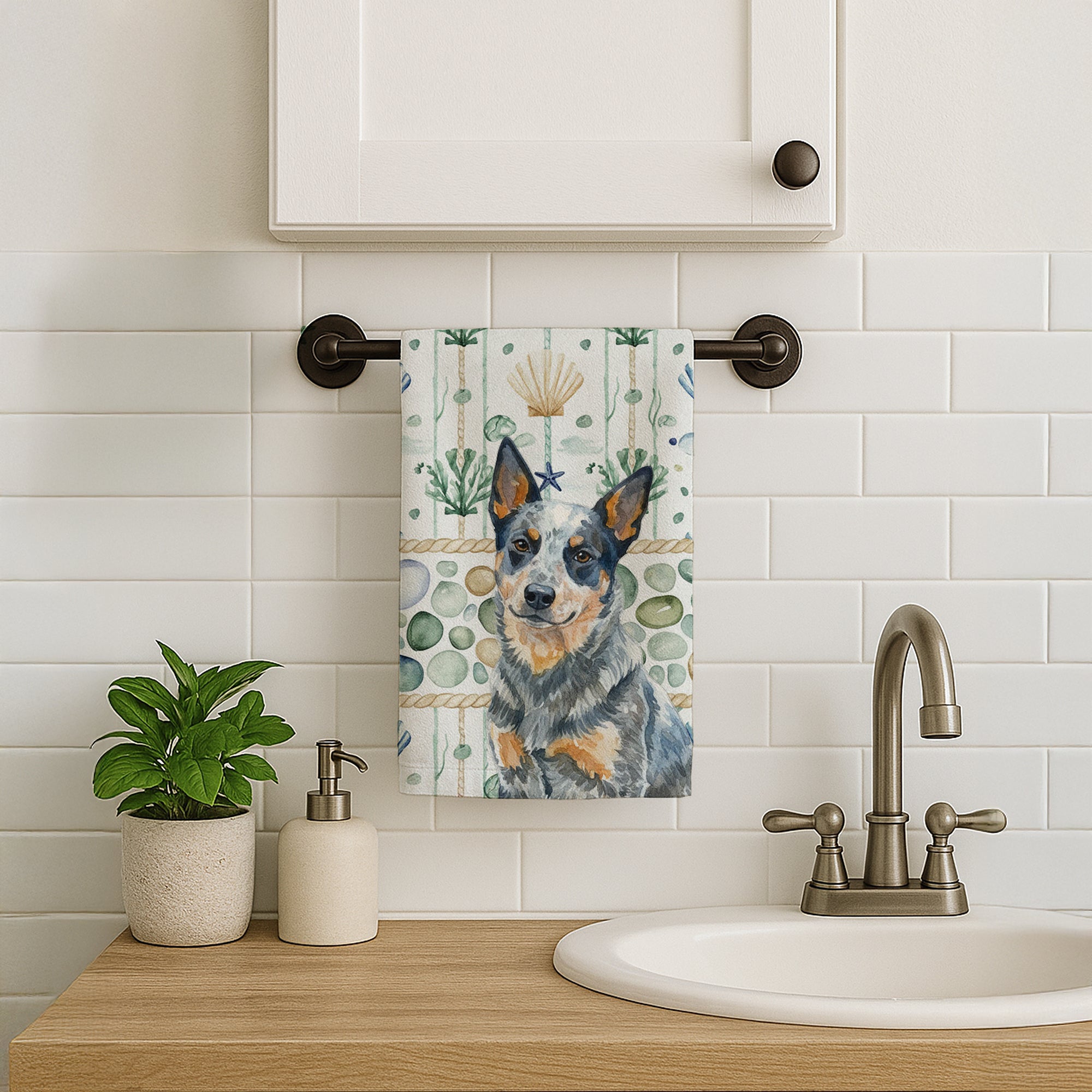 Caroline's Treasures Blue Heeler Australian Cattle Dog Coastal Sea Glass Kitchen Towel