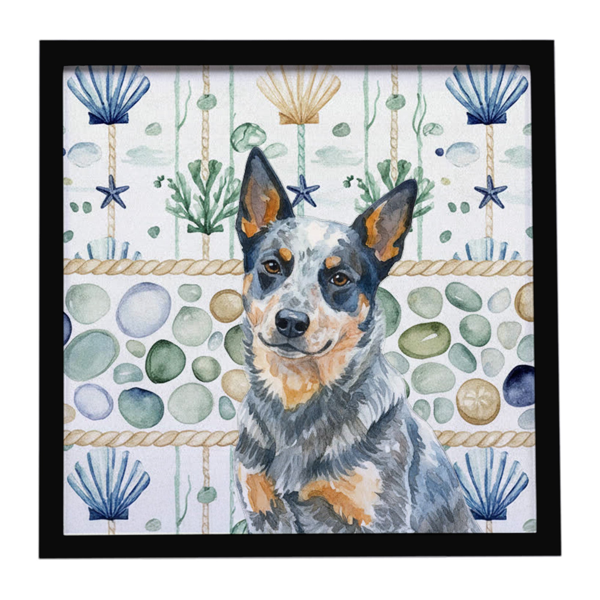 Caroline's Treasures Blue Heeler Australian Cattle Dog Coastal Sea Glass Framed Metal Print