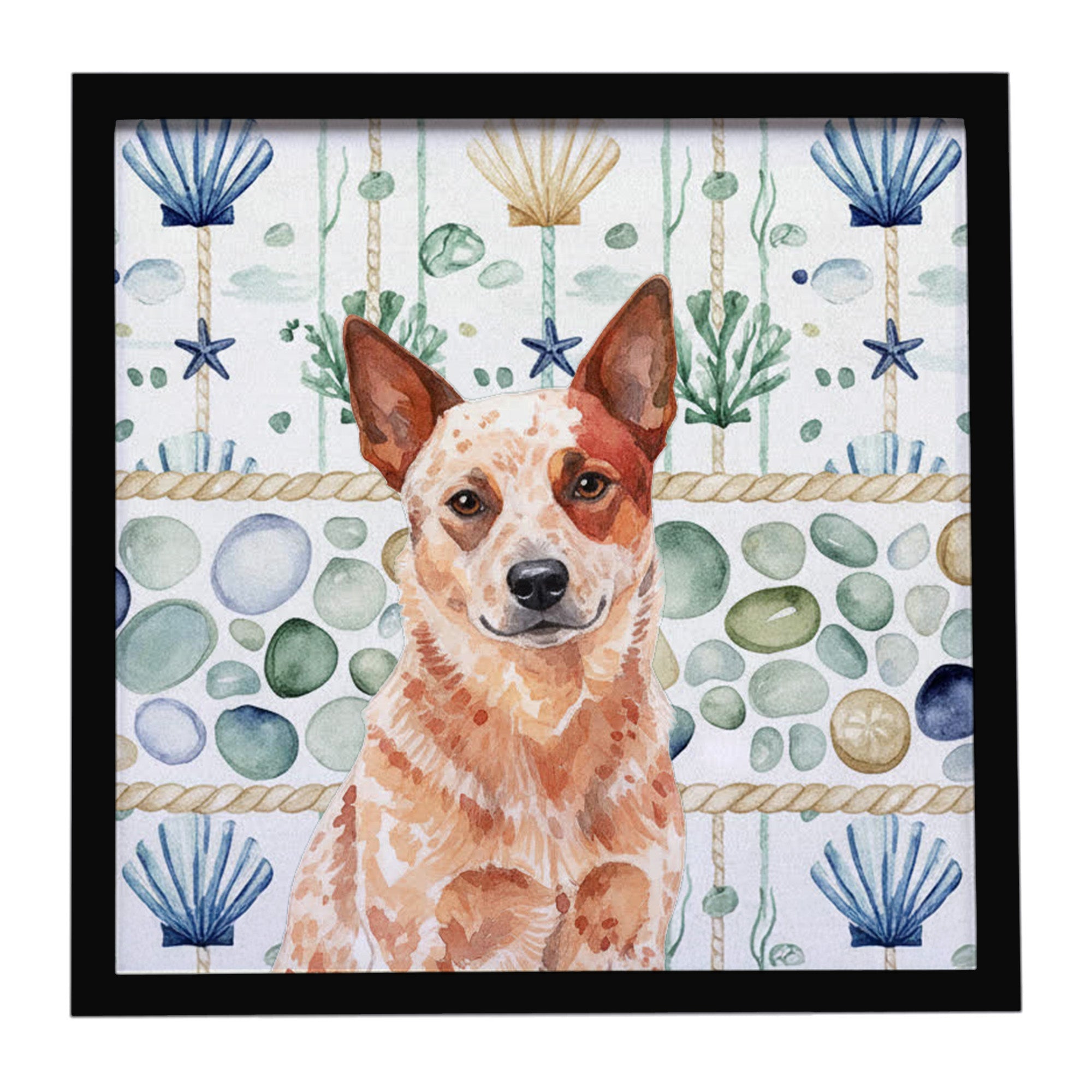 Caroline's Treasures Red Heeler Australian Cattle Dog Coastal Sea Glass Framed Metal Print
