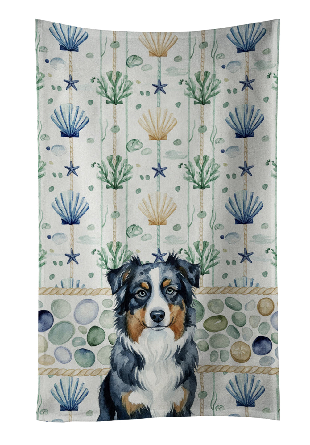 Caroline's Treasures Black Australian Shepherd Coastal Sea Glass Kitchen Towel