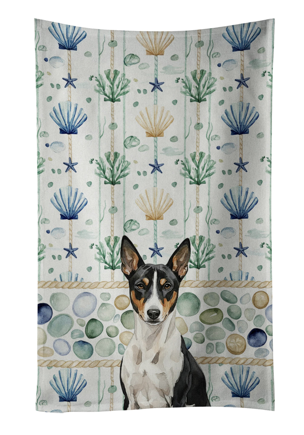 Caroline's Treasures Black and White Basenji Coastal Sea Glass Kitchen Towel