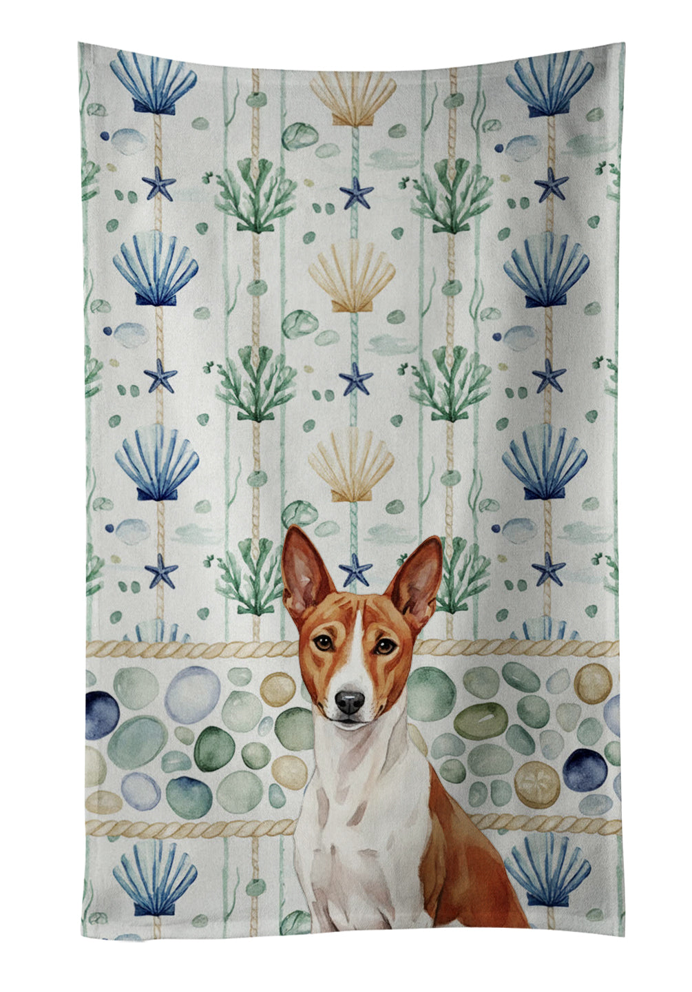 Caroline's Treasures Red and White Basenji Coastal Sea Glass Kitchen Towel
