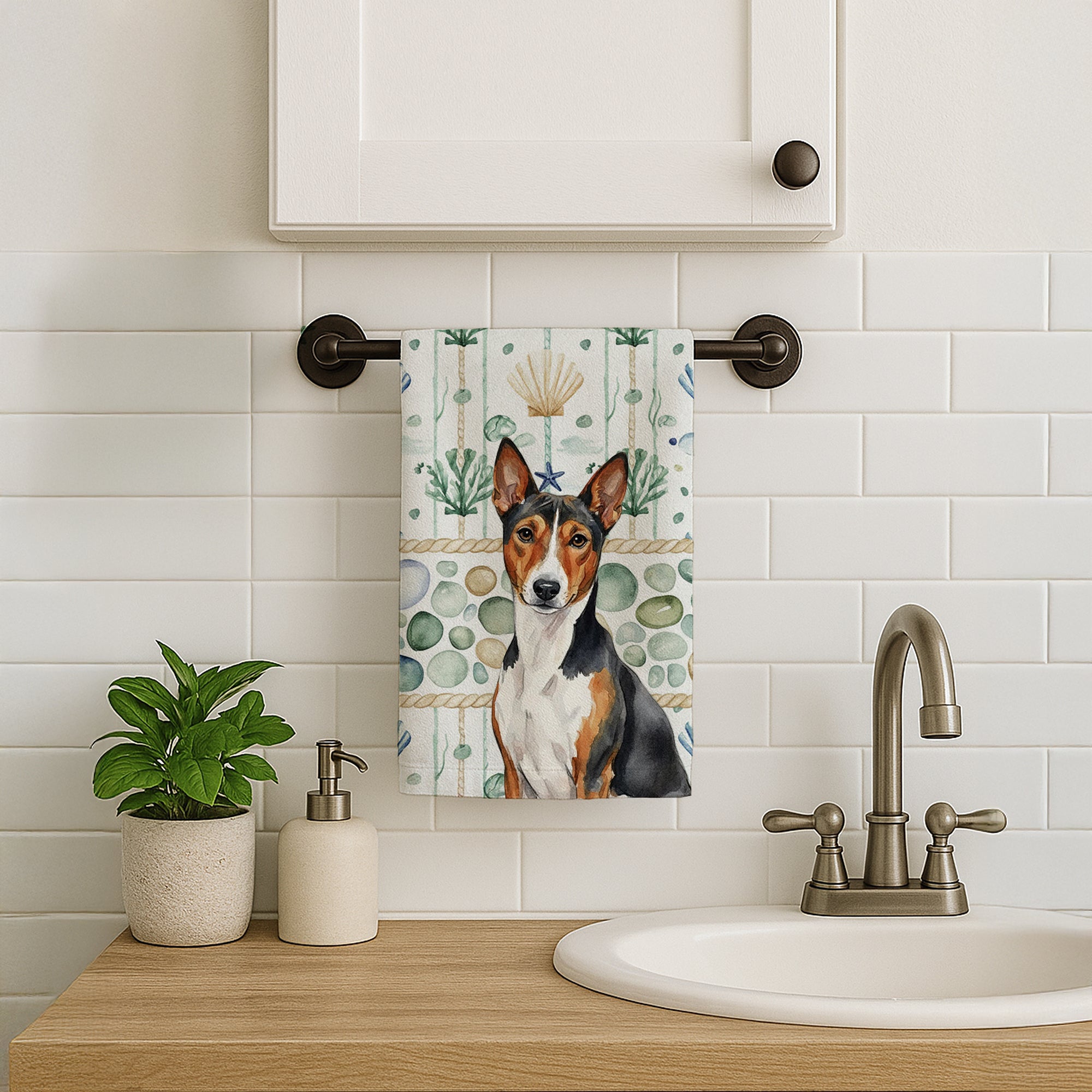 Caroline's Treasures Tricolor and White Basenji Coastal Sea Glass Kitchen Towel