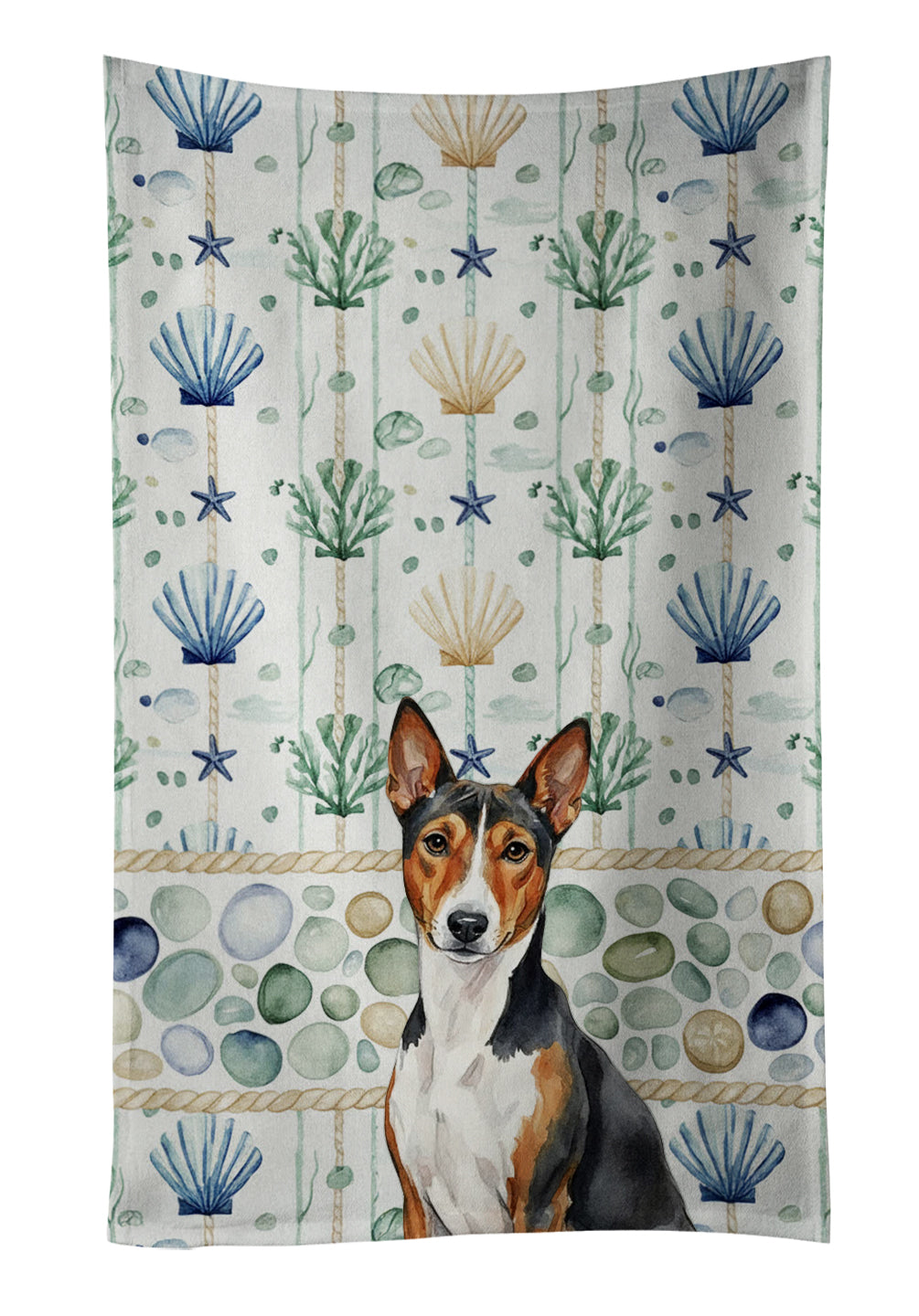 Caroline's Treasures Tricolor and White Basenji Coastal Sea Glass Kitchen Towel