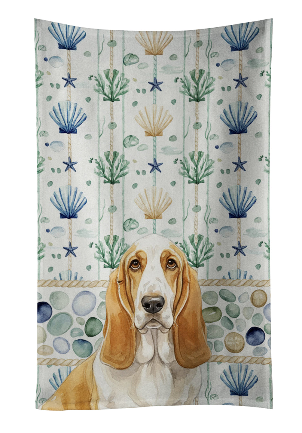 Caroline's Treasures Lemon and White Basset Hound Coastal Sea Glass Kitchen Towel