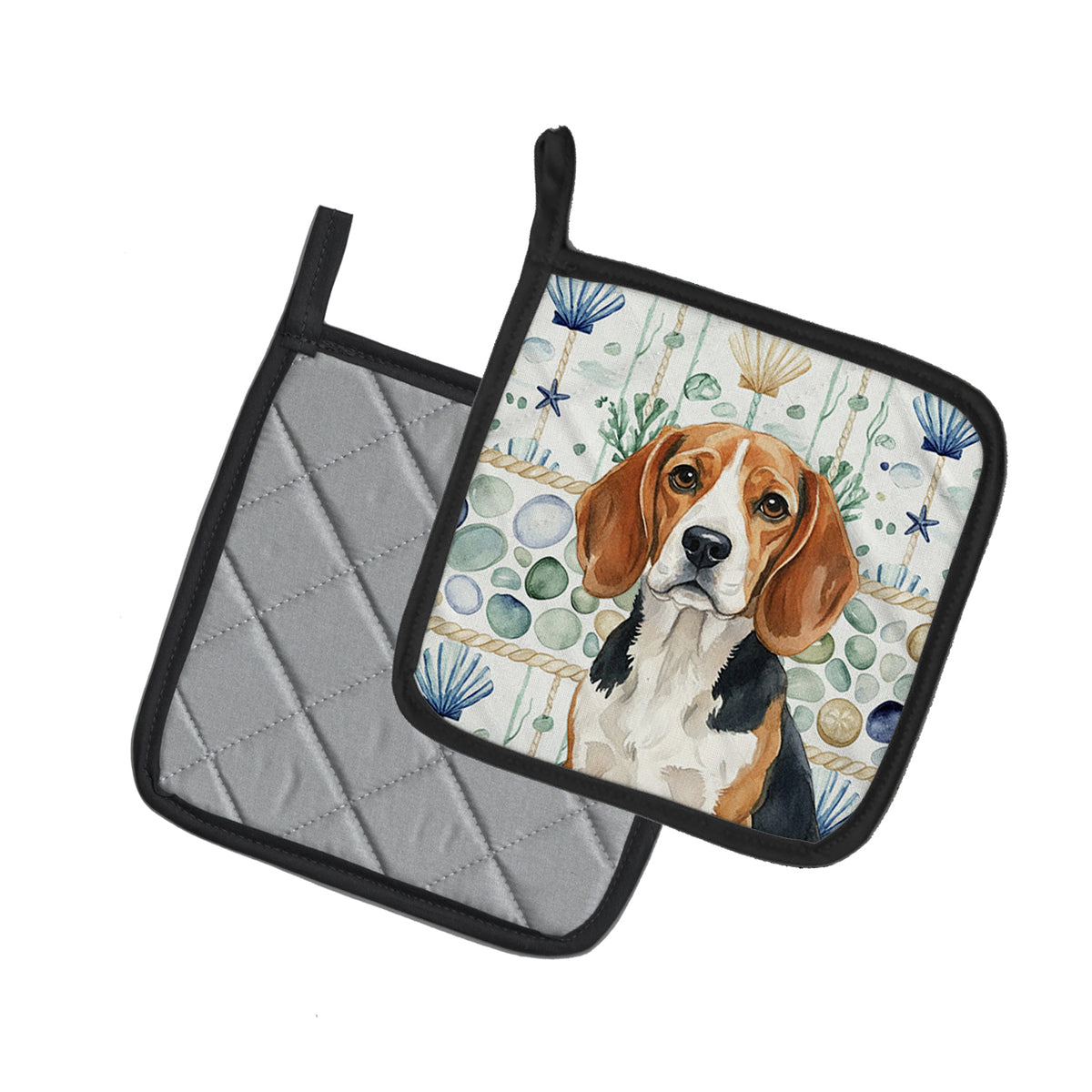 Caroline's Treasures Beagle Coastal Sea Glass Pair of Pot Holders