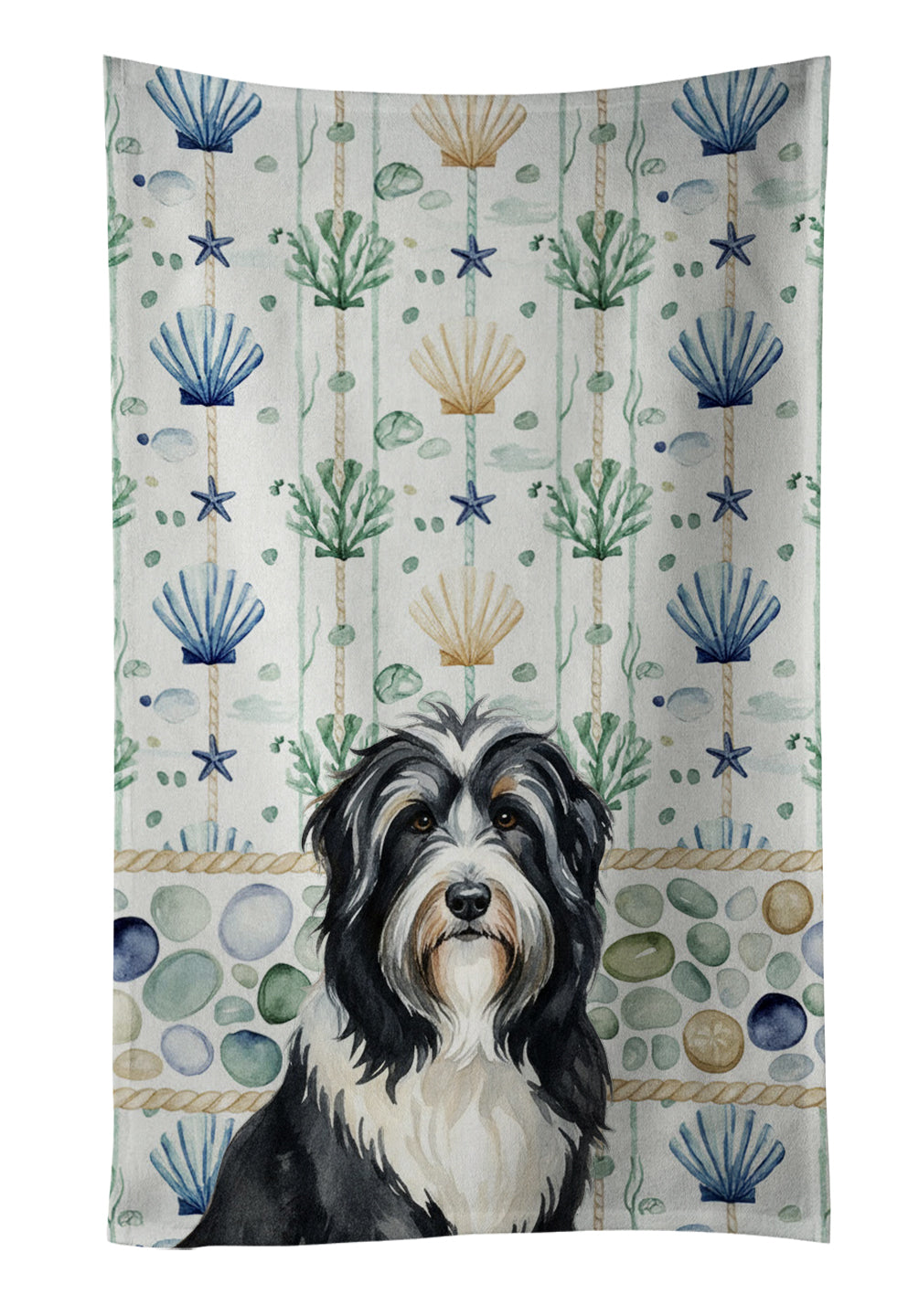 Caroline's Treasures Black Bearded Collie Coastal Sea Glass Kitchen Towel