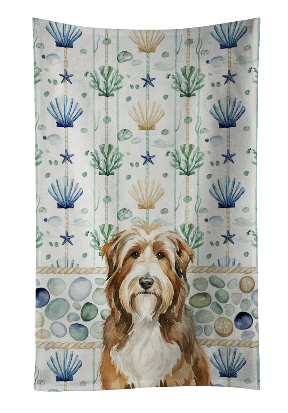 Caroline's Treasures Brown Bearded Collie Coastal Sea Glass Kitchen Towel