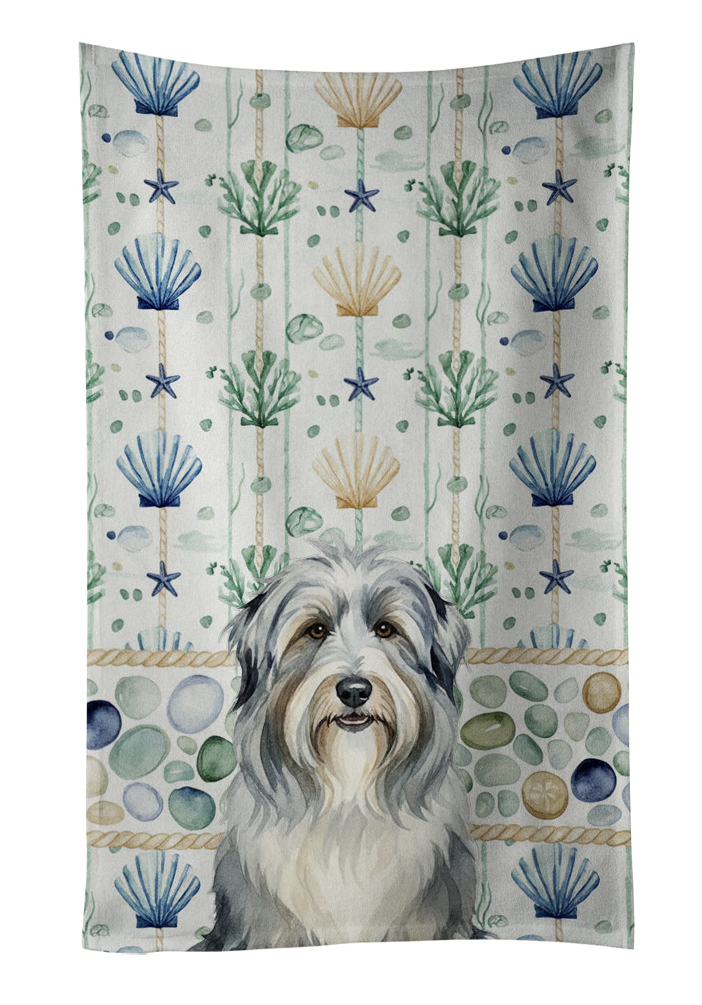 Caroline's Treasures Bearded Collie Coastal Sea Glass Kitchen Towel
