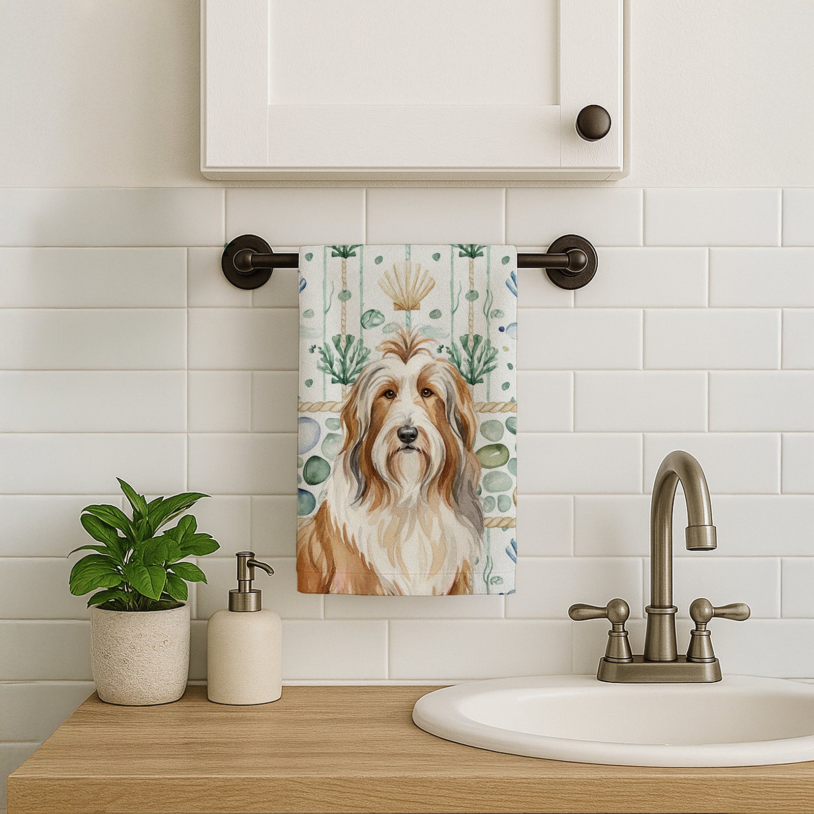 Caroline's Treasures Fawn Bearded Collie Coastal Sea Glass Kitchen Towel