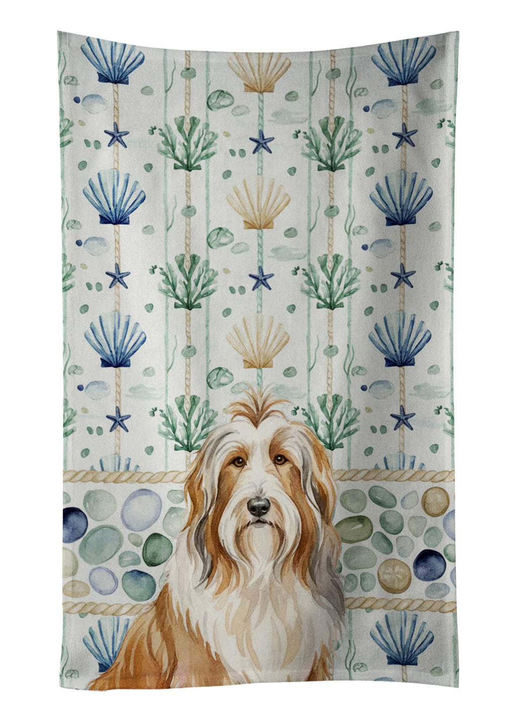 Caroline's Treasures Fawn Bearded Collie Coastal Sea Glass Kitchen Towel