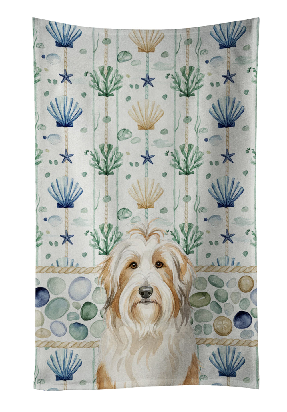 Caroline's Treasures White and Tan Bearded Collie Coastal Sea Glass Kitchen Towel