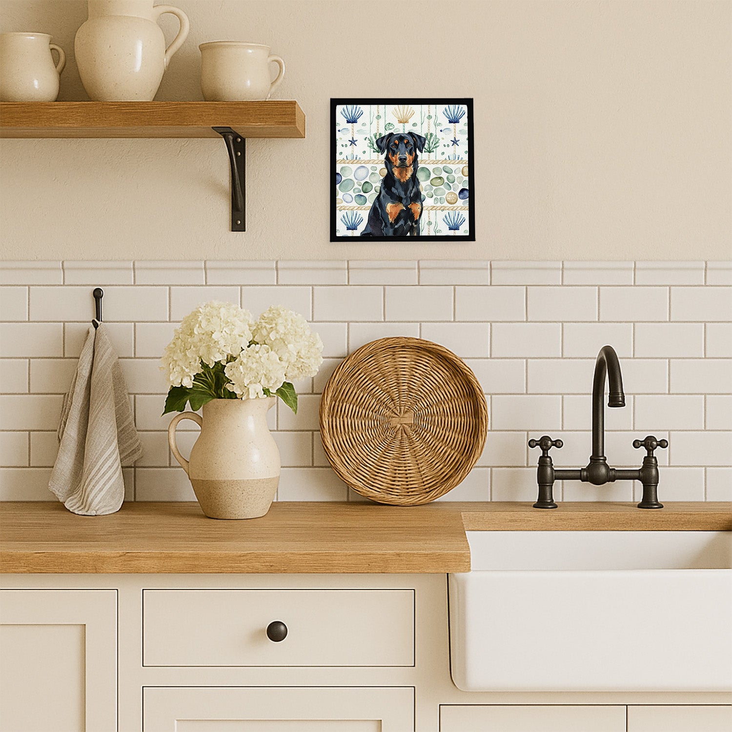 Caroline's Treasures Beauceron Coastal Sea Glass Framed Metal Print