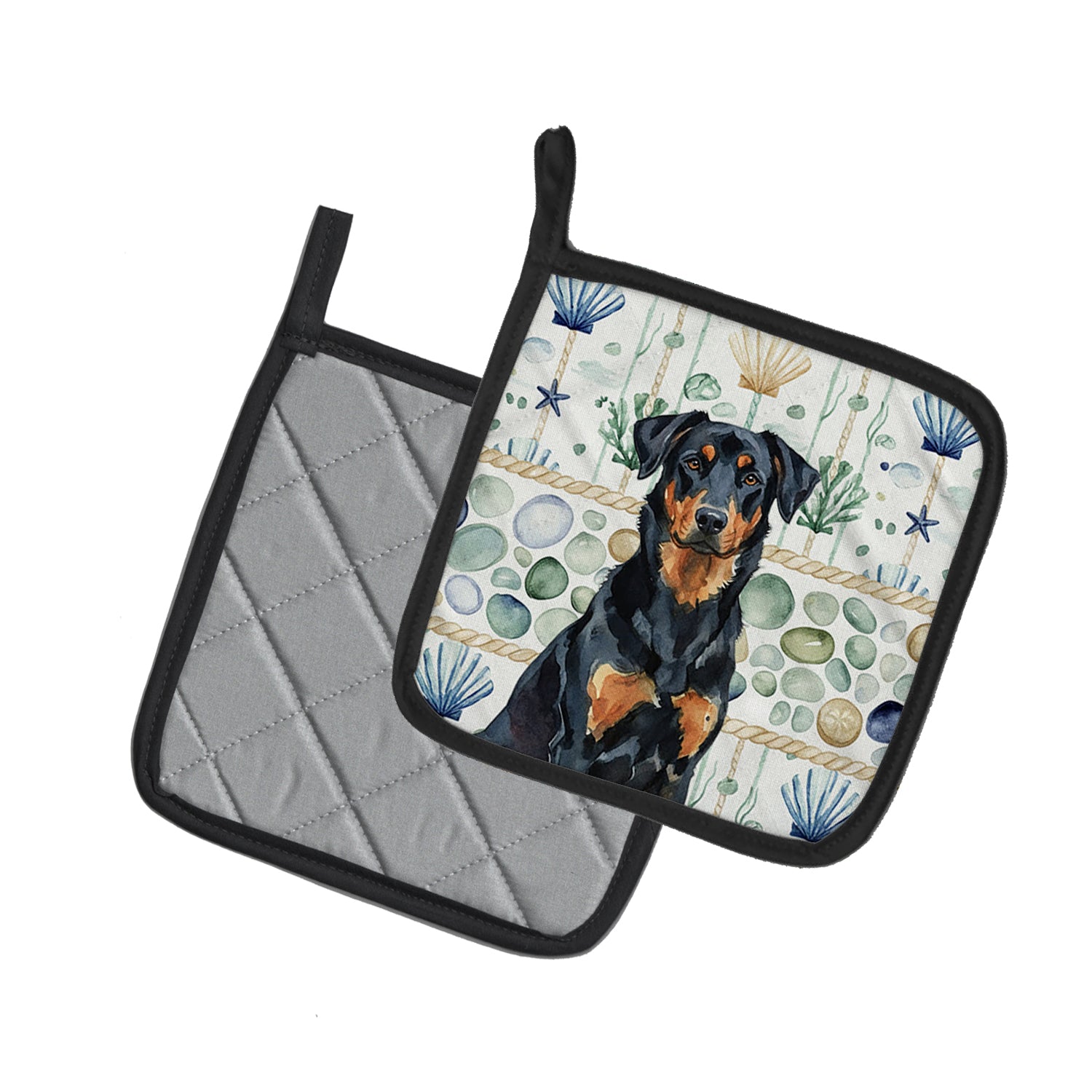 Caroline's Treasures Beauceron Coastal Sea Glass Pair of Pot Holders