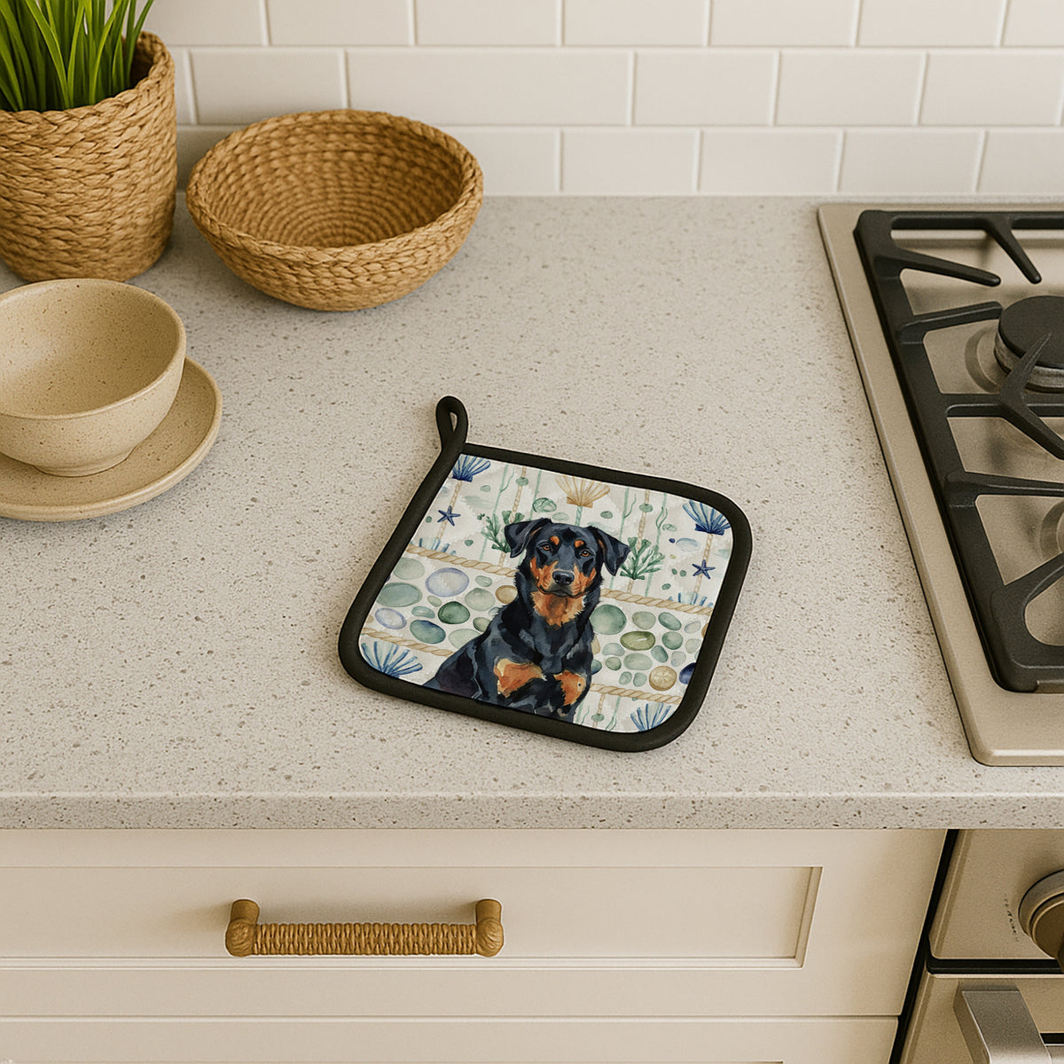 Caroline's Treasures Beauceron Coastal Sea Glass Pair of Pot Holders