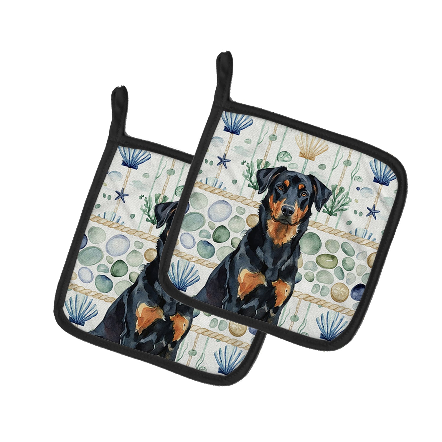 Caroline's Treasures Beauceron Coastal Sea Glass Pair of Pot Holders