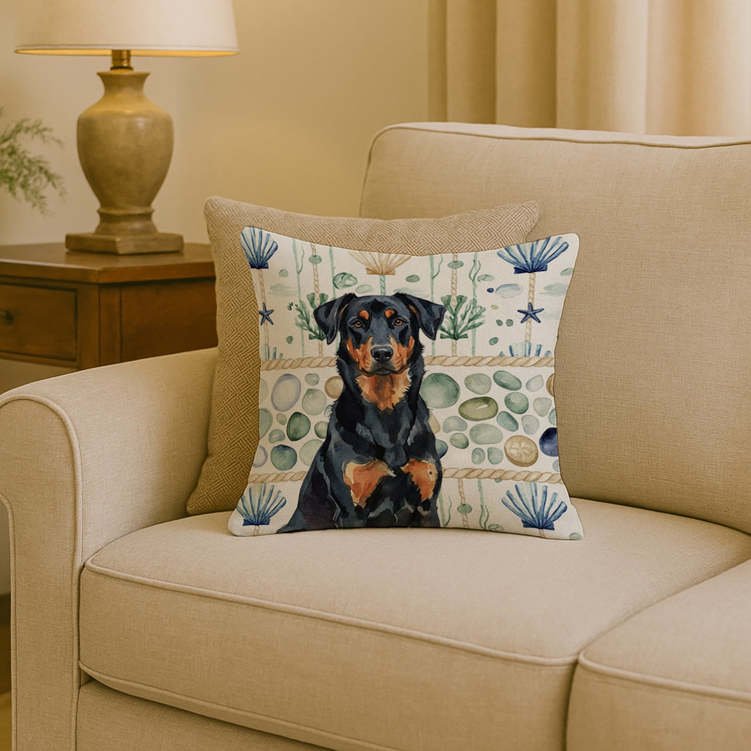 Caroline's Treasures Beauceron Coastal Sea Glass Throw Pillow