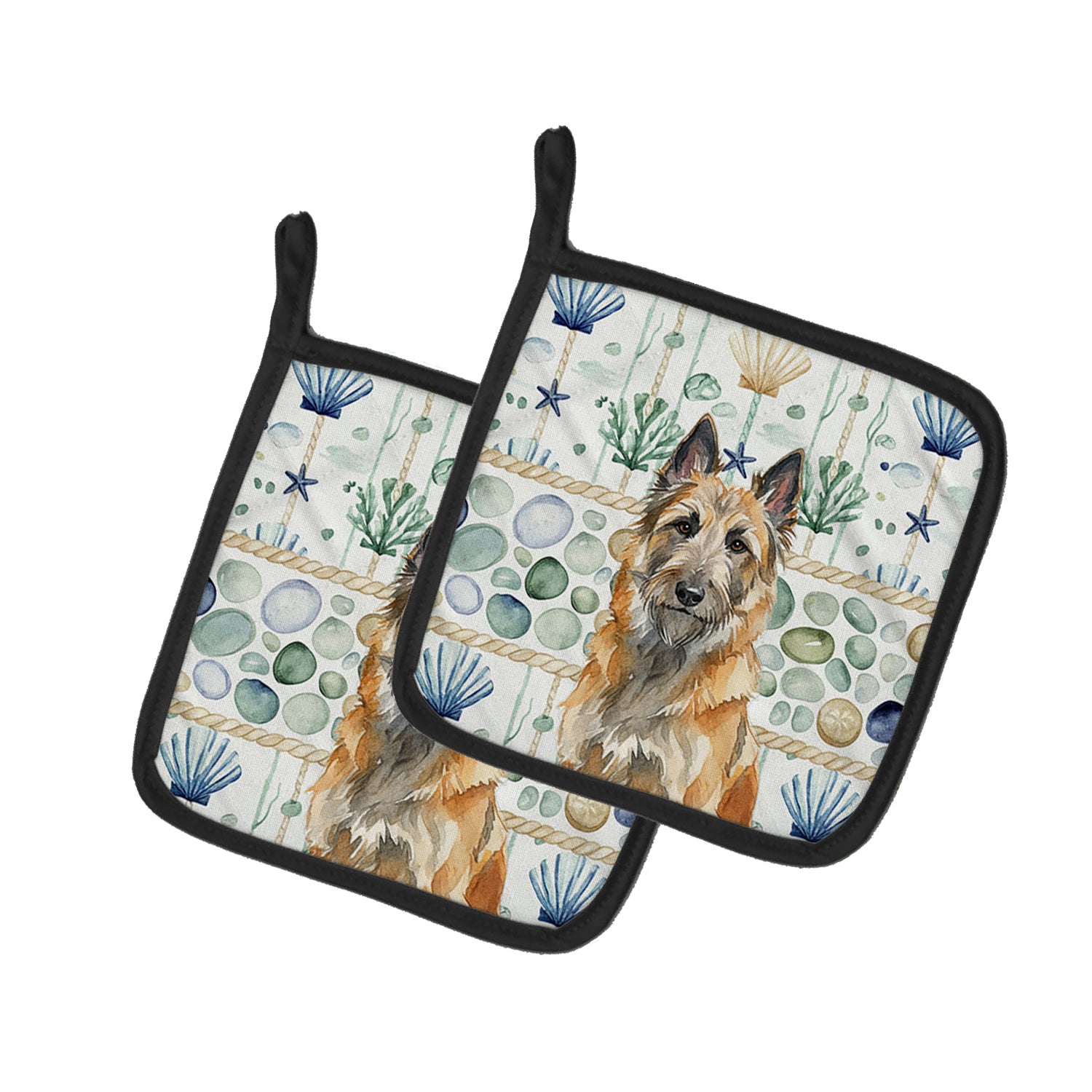 Caroline's Treasures Belgian Laekenois Coastal Sea Glass Pair of Pot Holders