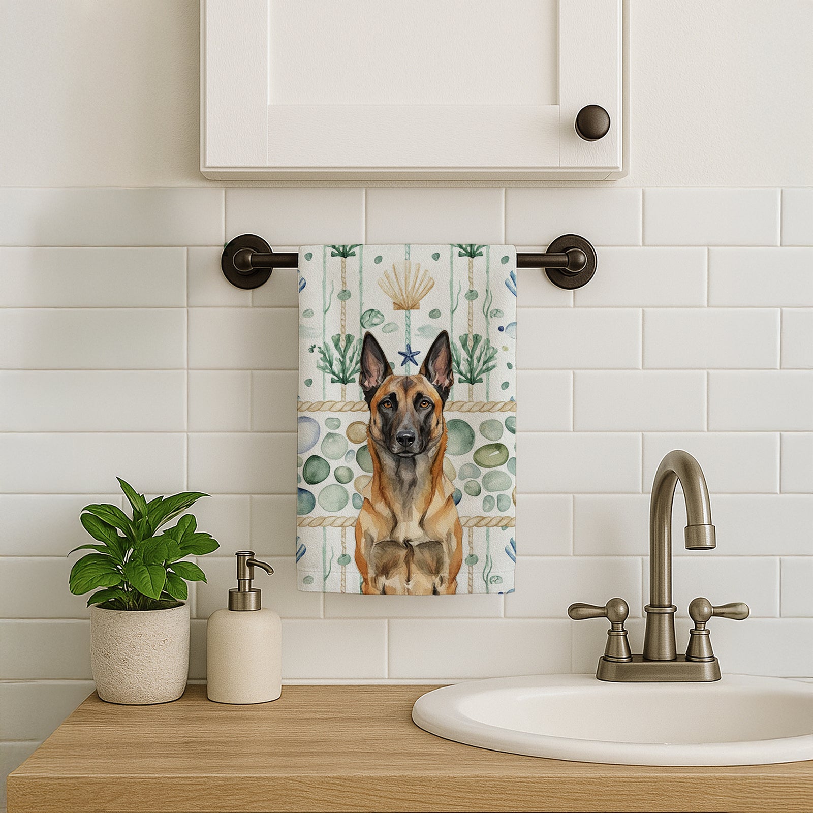 Caroline's Treasures Belgian Malinois Coastal Sea Glass Kitchen Towel