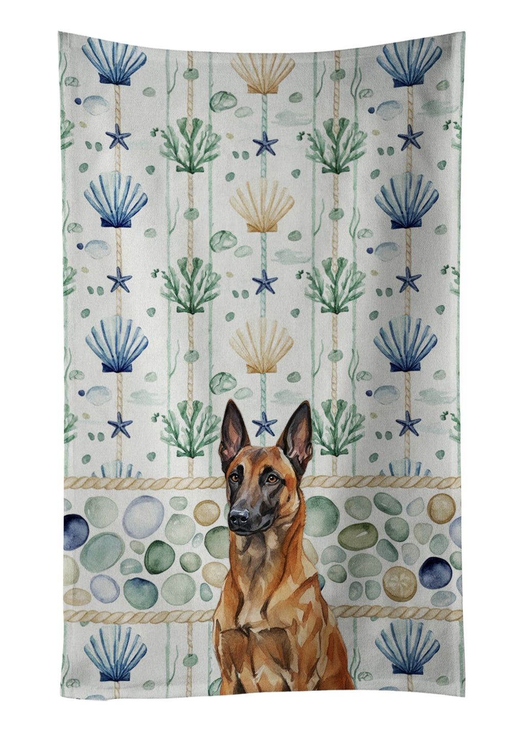 Caroline's Treasures Mahogany Belgian Malinois Coastal Sea Glass Kitchen Towel
