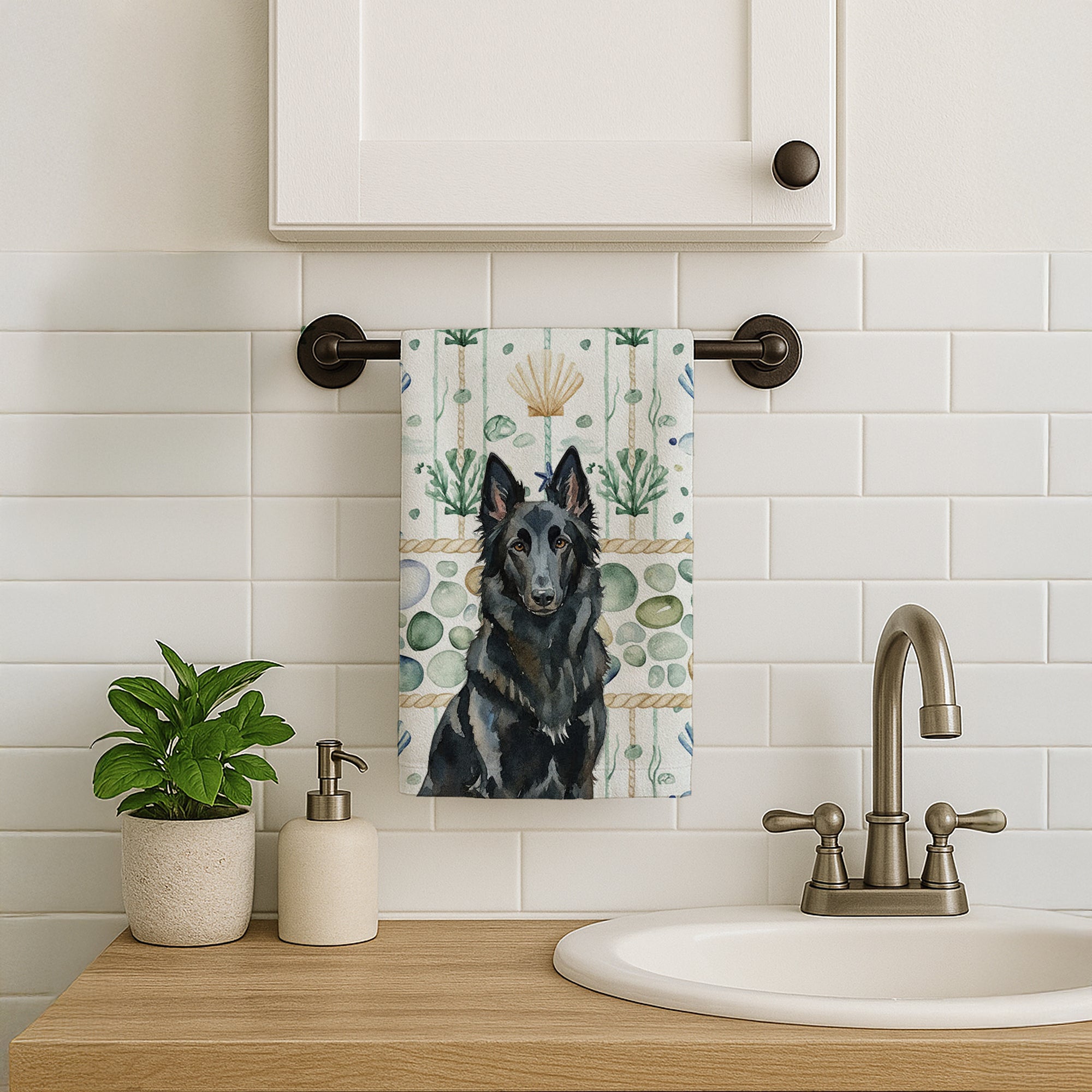 Caroline's Treasures Belgian Sheepdog Groenendael Coastal Sea Glass Kitchen Towel