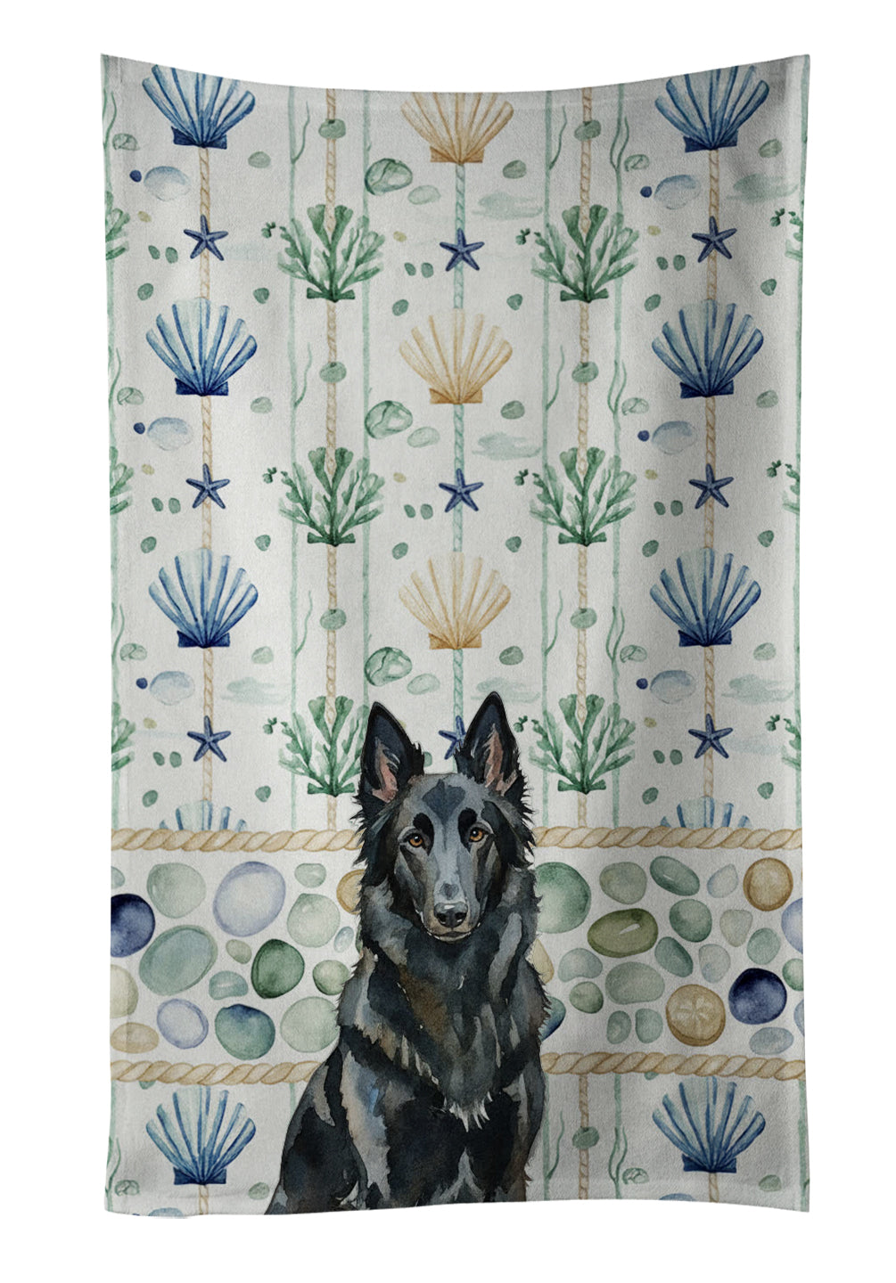 Caroline's Treasures Belgian Sheepdog Groenendael Coastal Sea Glass Kitchen Towel