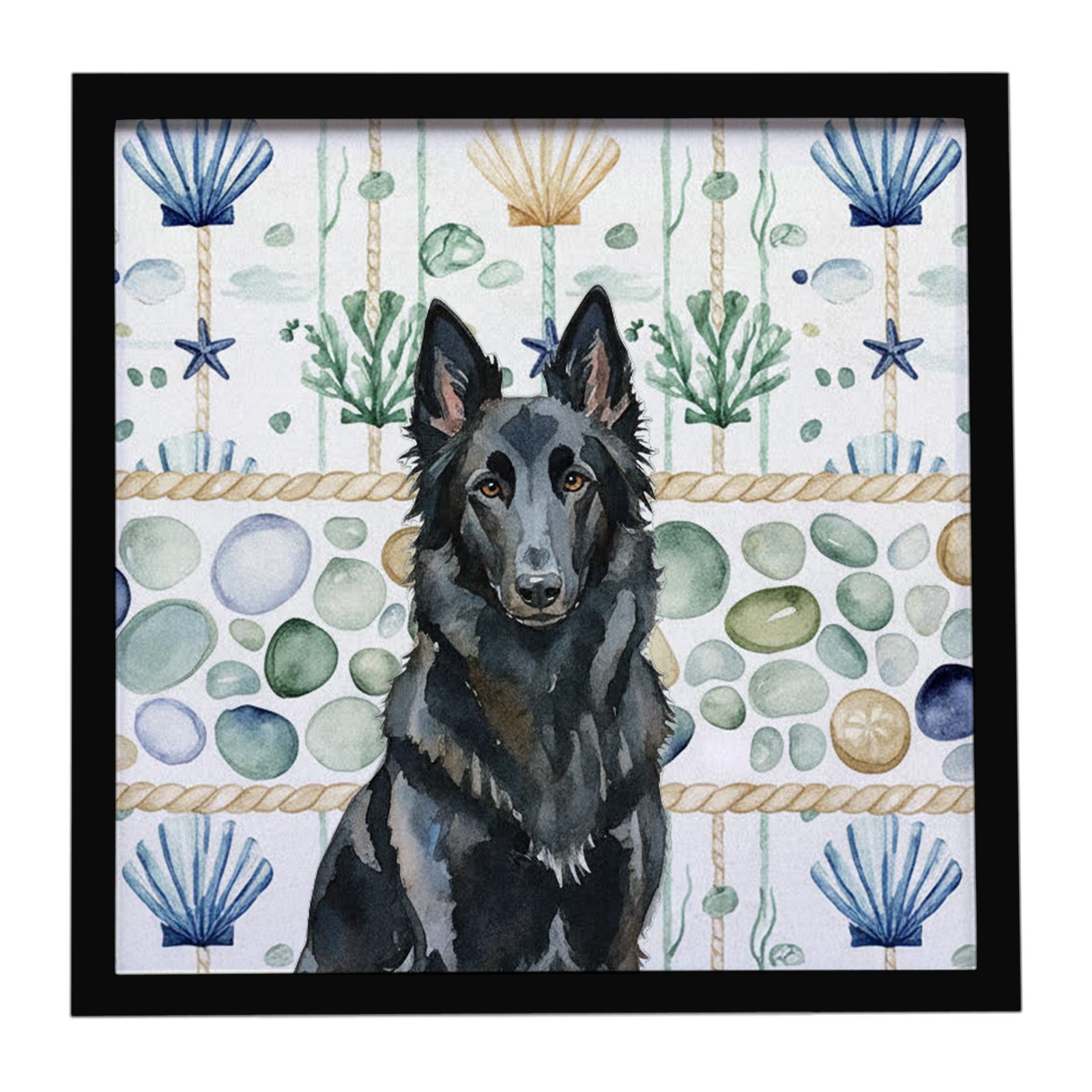 Caroline's Treasures Belgian Sheepdog Groenendael Coastal Sea Glass Framed Metal Print