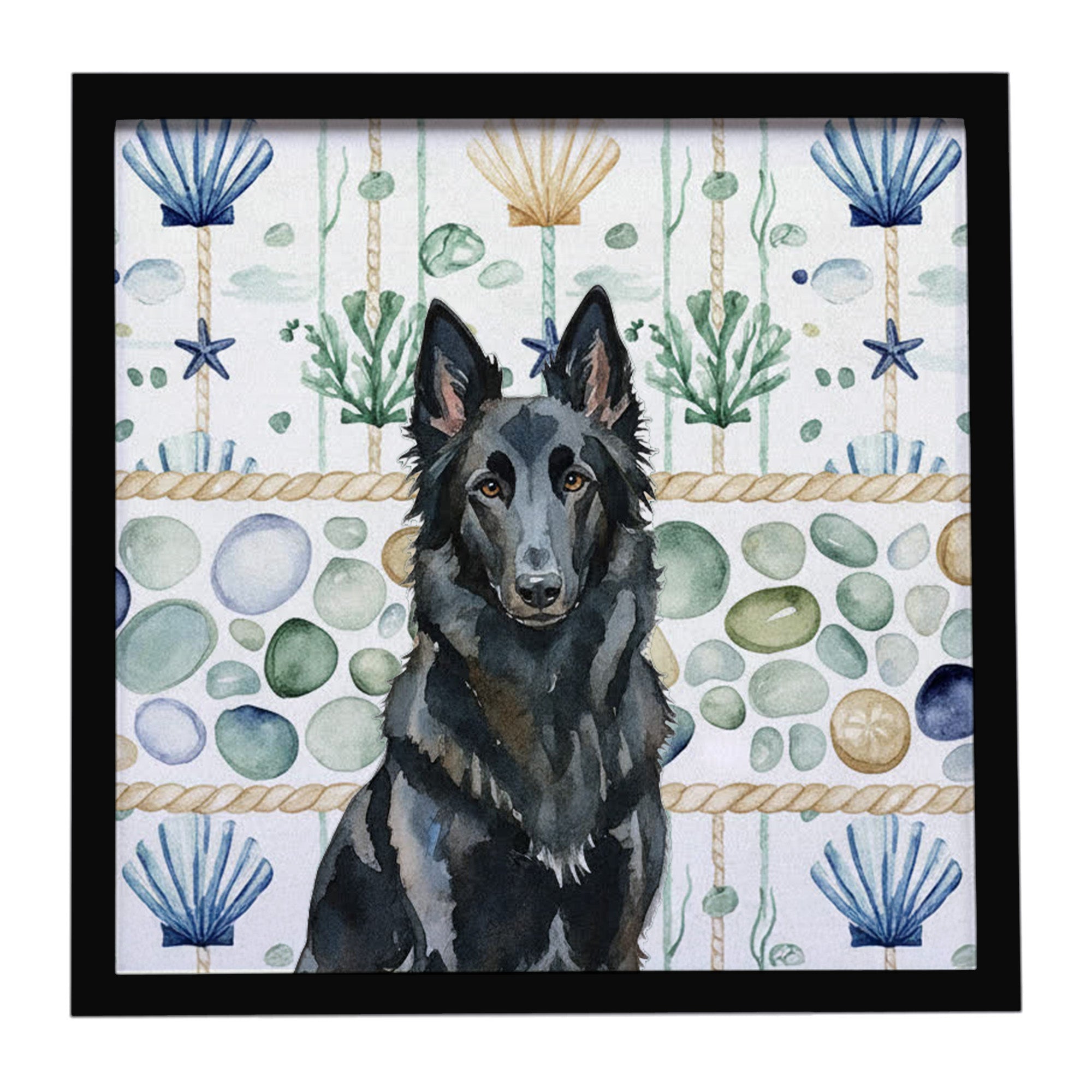 Caroline's Treasures Belgian Sheepdog Groenendael Coastal Sea Glass Framed Metal Print