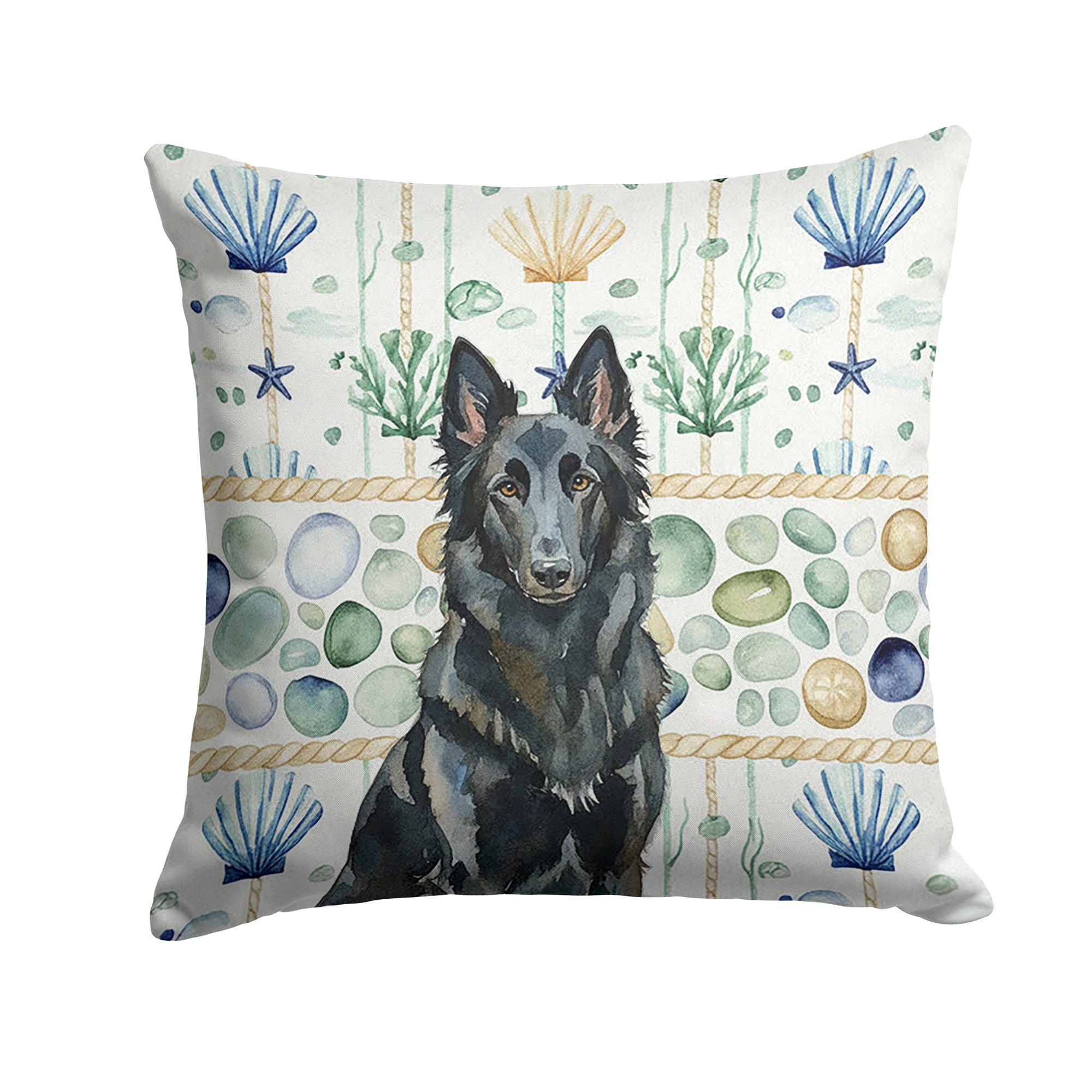 Caroline's Treasures Belgian Sheepdog Groenendael Coastal Sea Glass Throw Pillow