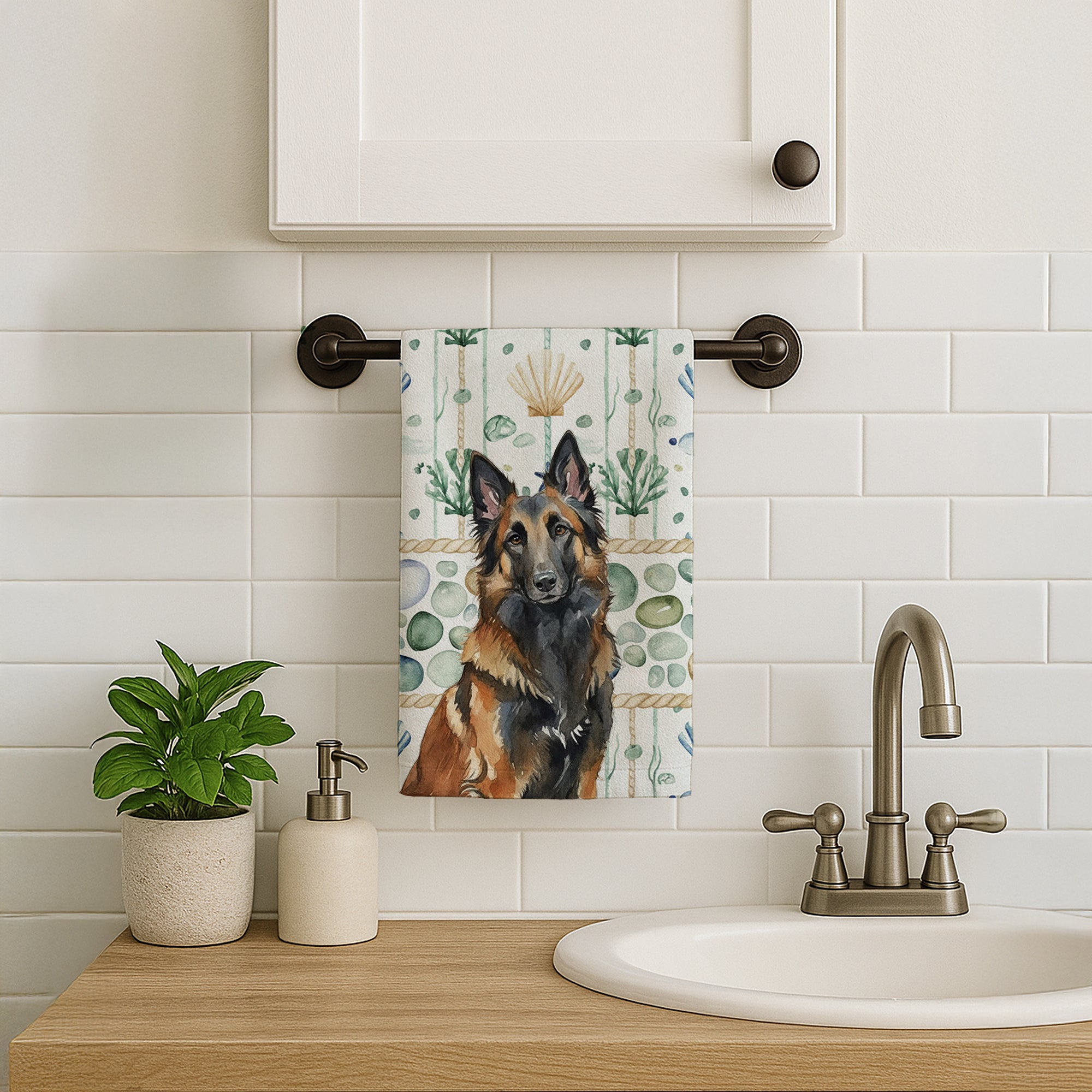 Caroline's Treasures Belgian Tervuren Coastal Sea Glass Kitchen Towel