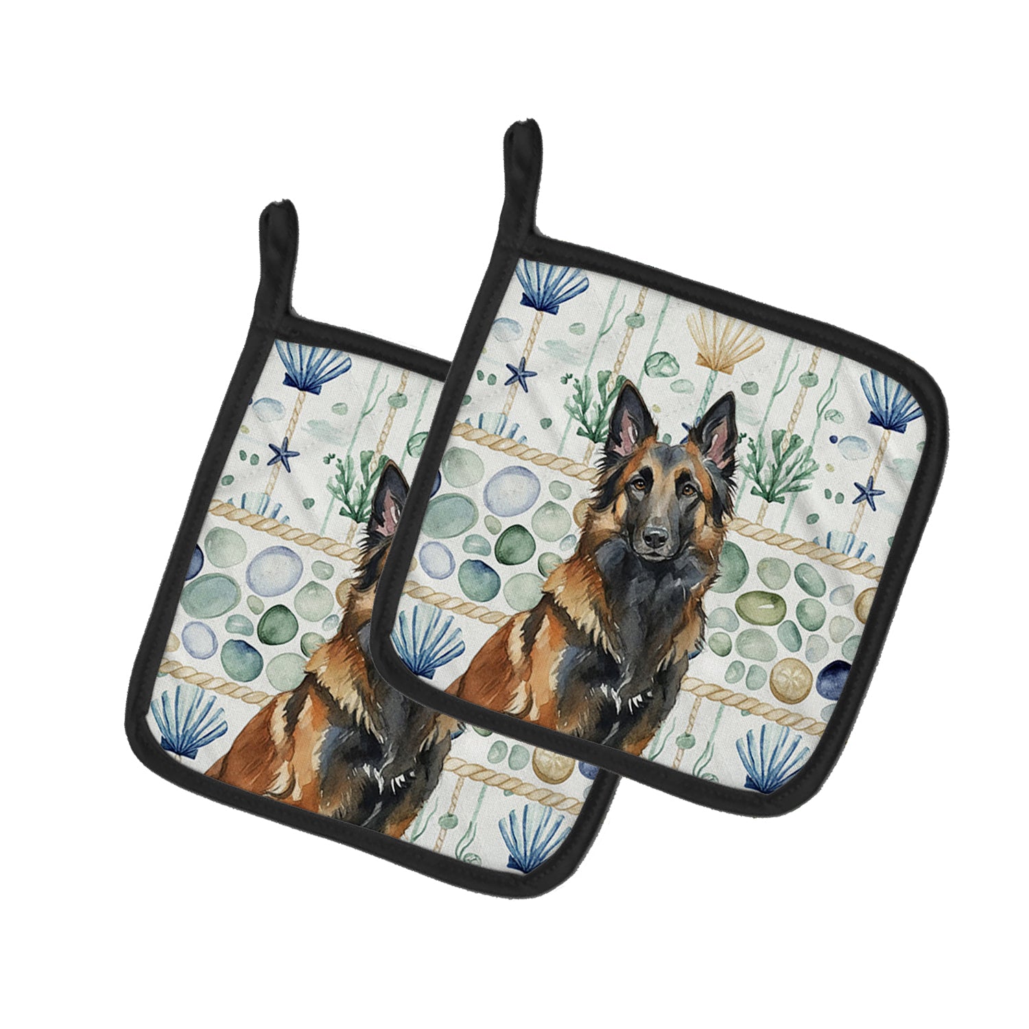 Caroline's Treasures Belgian Tervuren Coastal Sea Glass Pair of Pot Holders