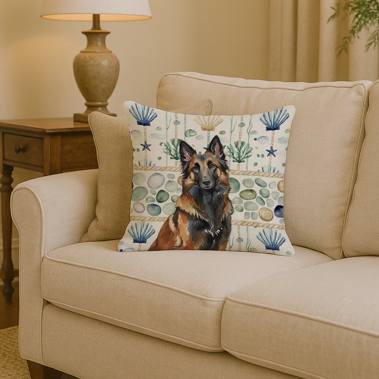 Caroline's Treasures Belgian Tervuren Coastal Sea Glass Throw Pillow