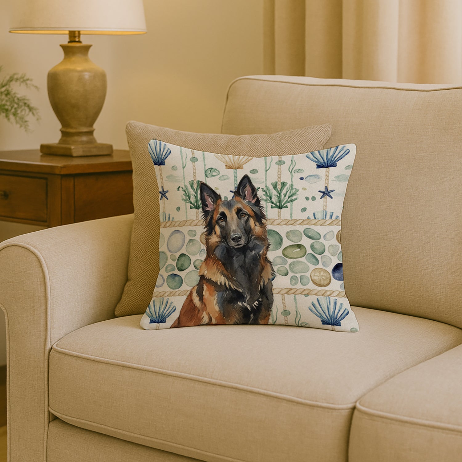 Caroline's Treasures Belgian Tervuren Coastal Sea Glass Throw Pillow