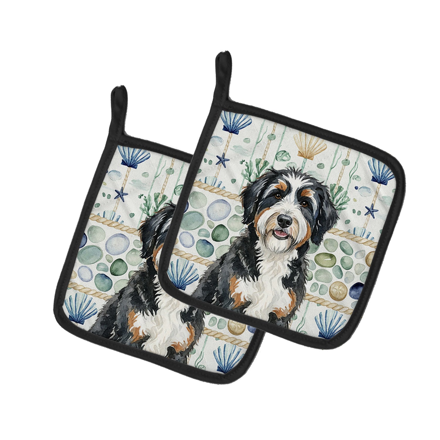 Caroline's Treasures Berndoodle Coastal Sea Glass Pair of Pot Holders