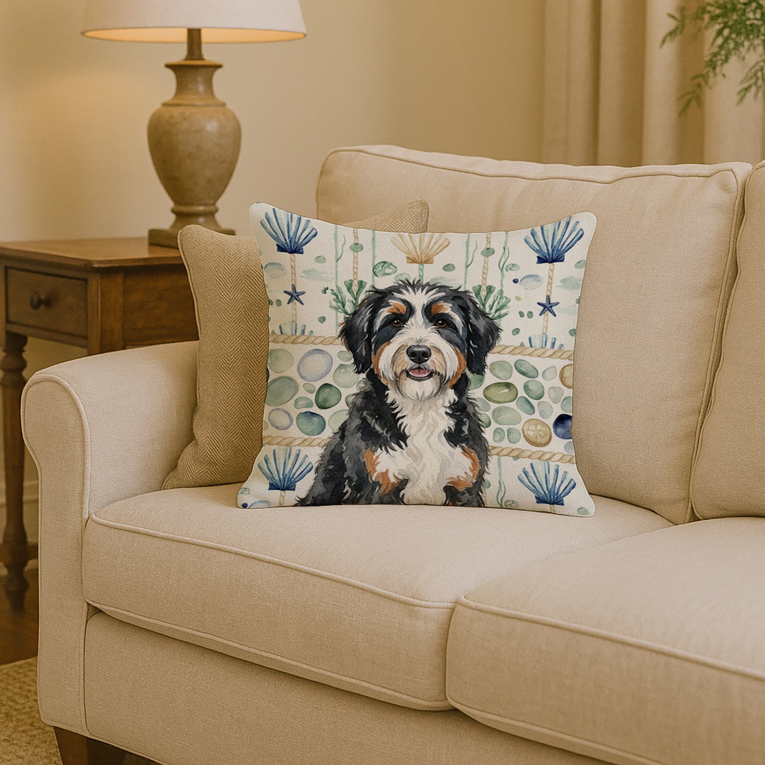 Caroline's Treasures Berndoodle Coastal Sea Glass Throw Pillow