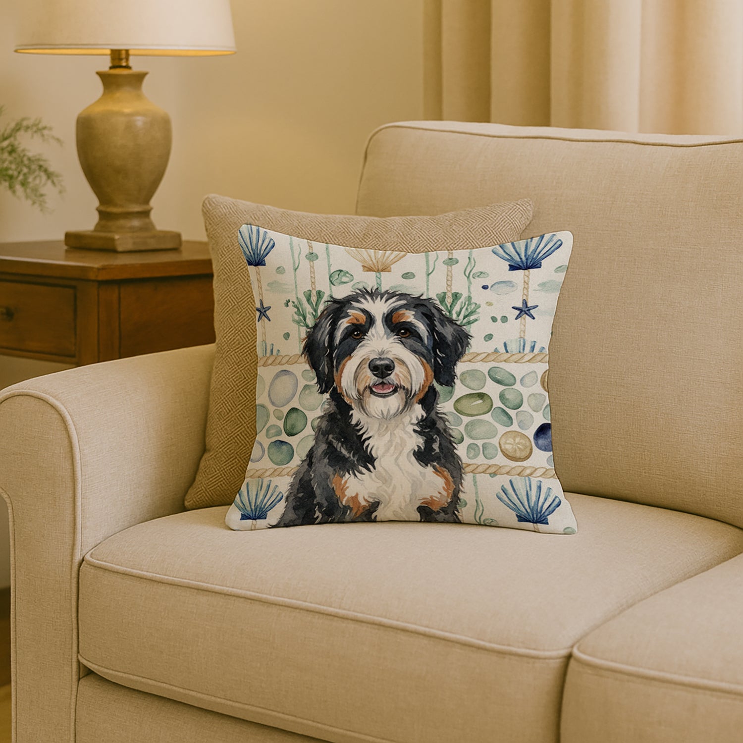 Caroline's Treasures Berndoodle Coastal Sea Glass Throw Pillow