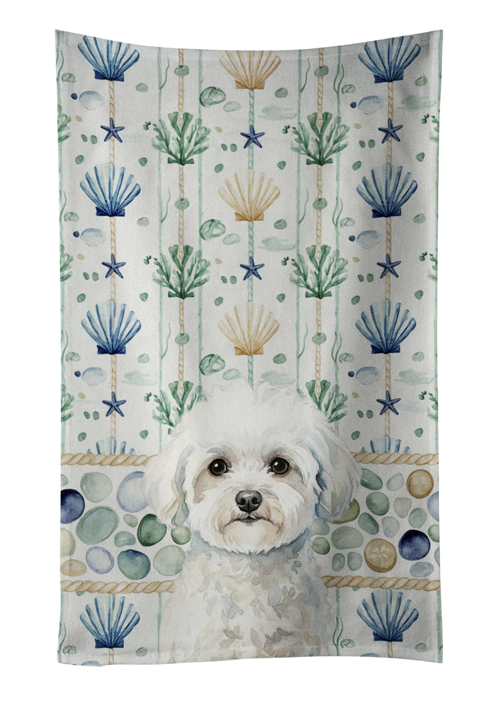 Caroline's Treasures Bichon Frise Coastal Sea Glass Kitchen Towel